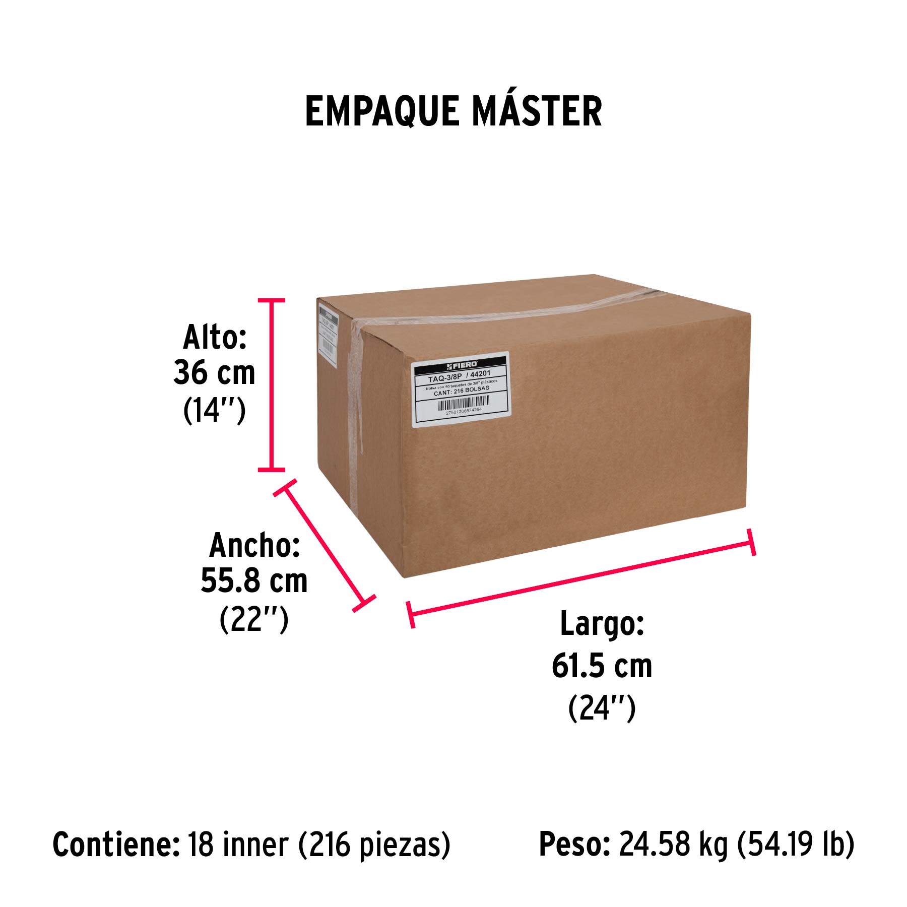 Bolsa con 50 taquetes de plástico 3/8", FIERO - Empaque