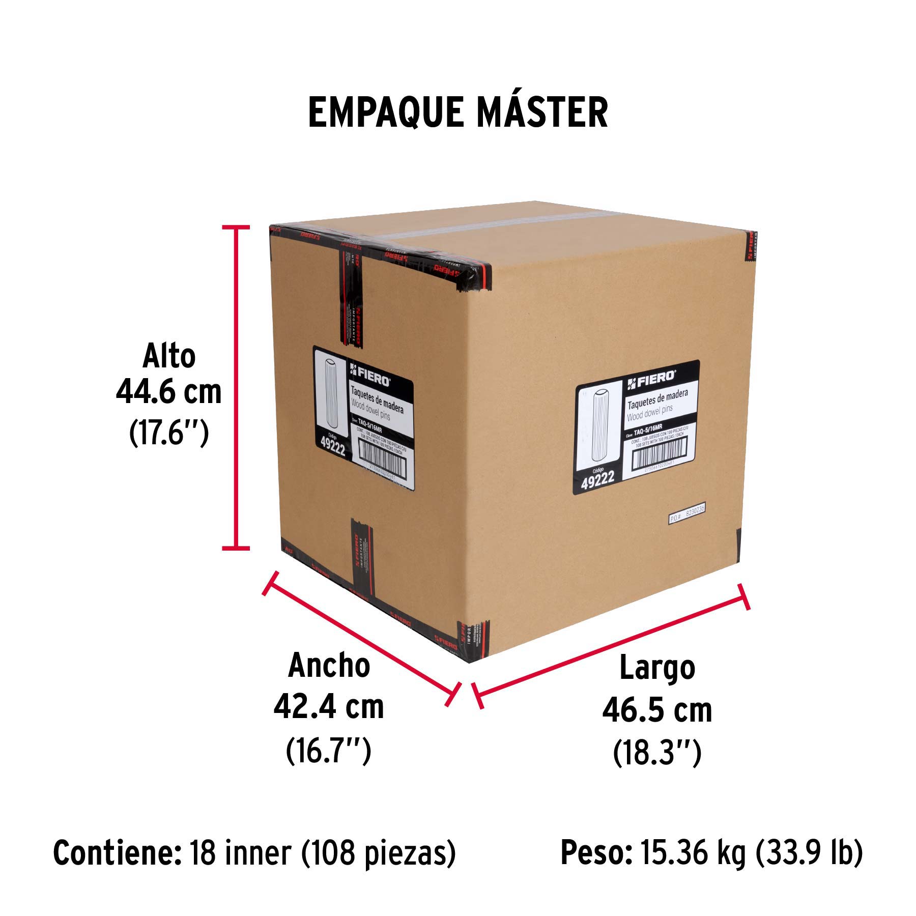 Blíster con 100 taquetes de madera ranurado 5/16", FIERO - Empaque