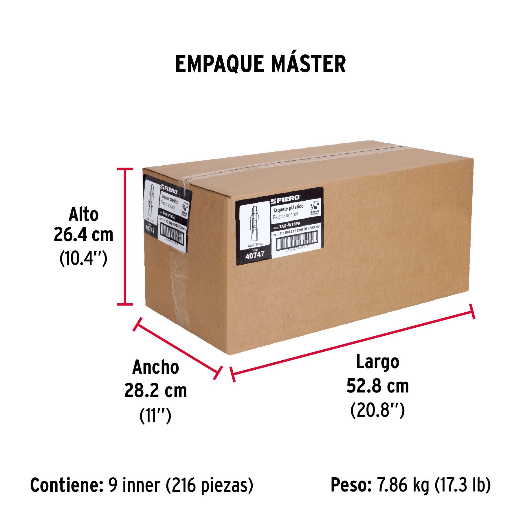 Bolsa con 20 taquetes de plástico 5/16", FIERO - Empaque