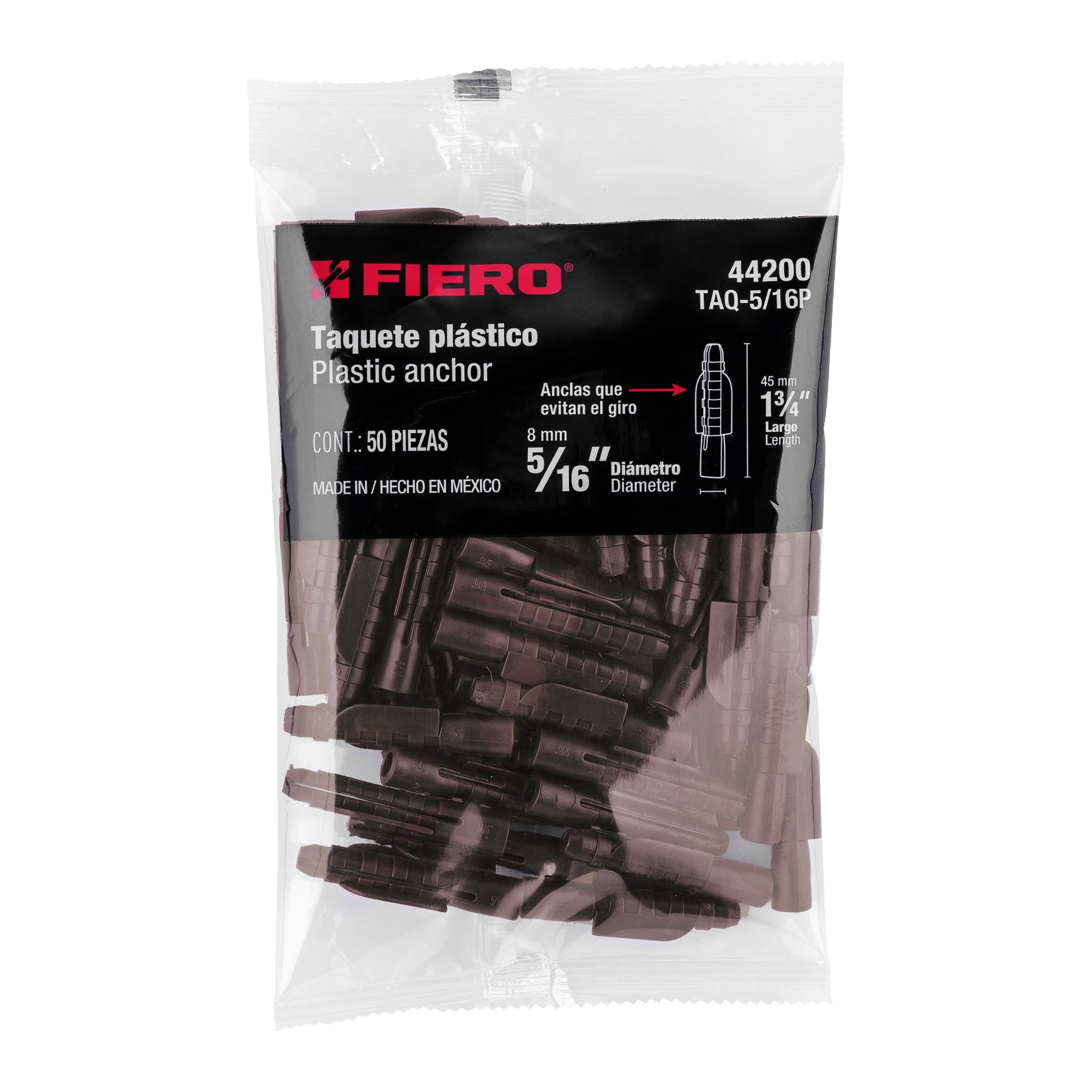 Bolsa con 50 taquetes de plástico 5/16", FIERO