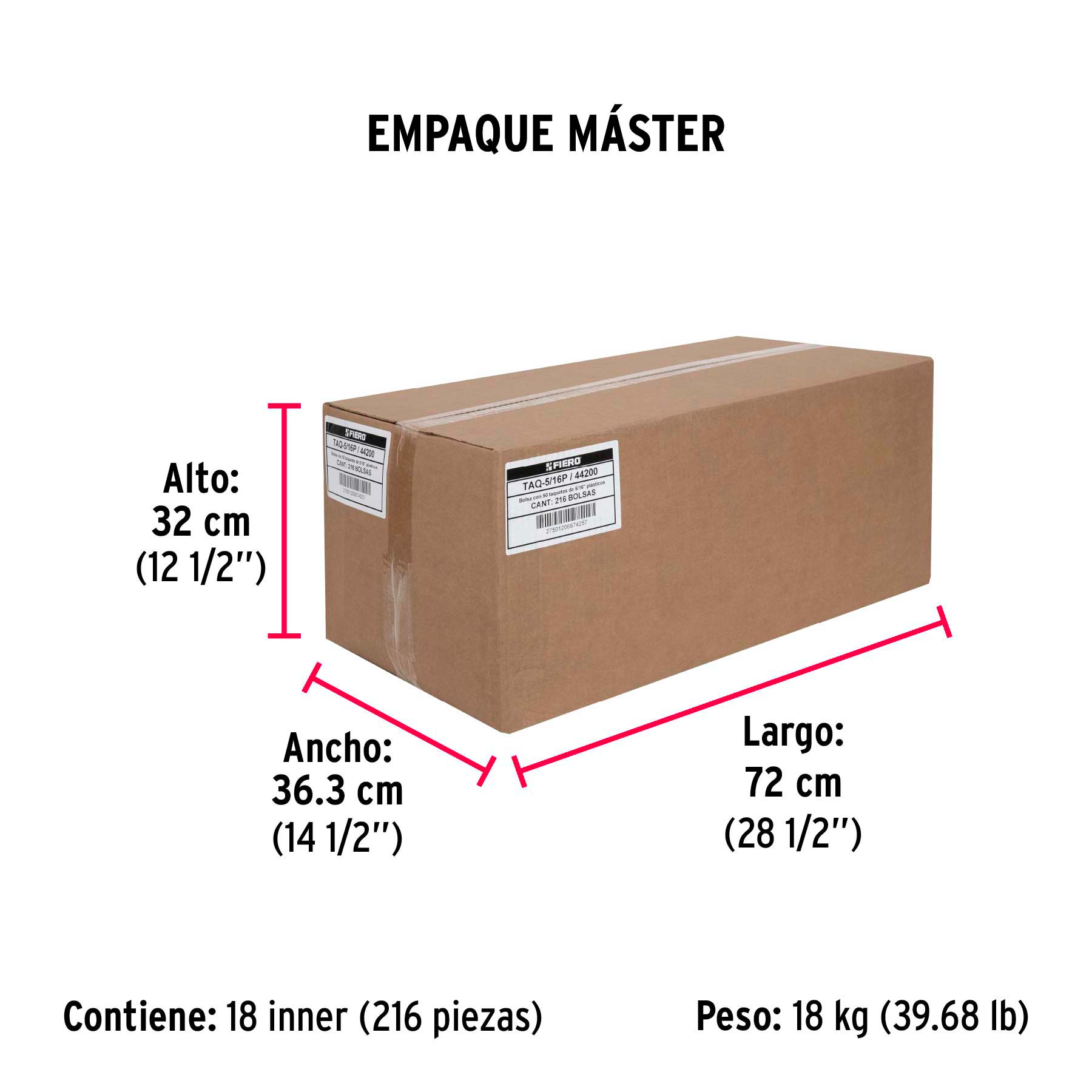 Bolsa con 50 taquetes de plástico 5/16", FIERO - Empaque