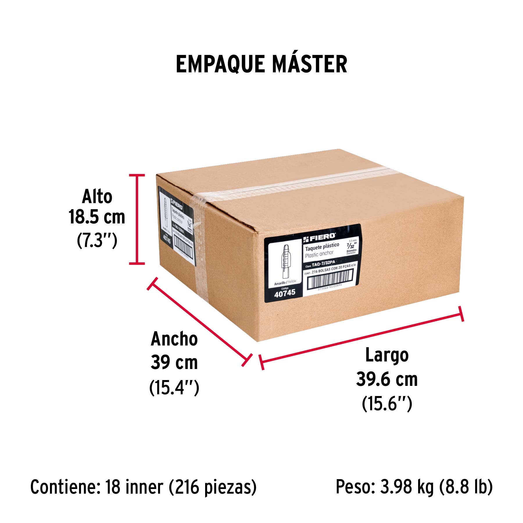 Bolsa con 20 taquetes de plástico 7/32", FIERO - Empaque
