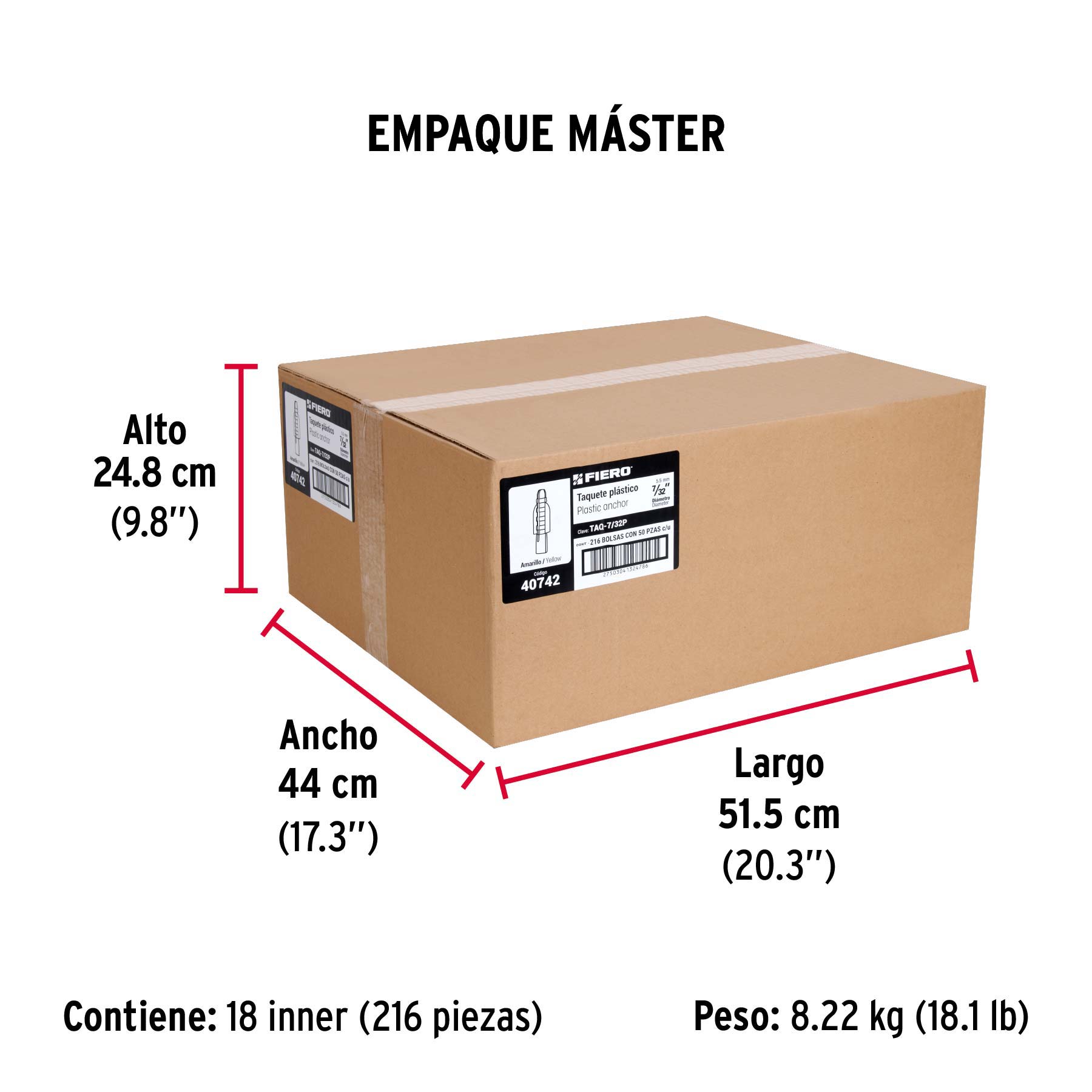 Bolsa con 50 taquetes de plástico 7/32", FIERO - Empaque