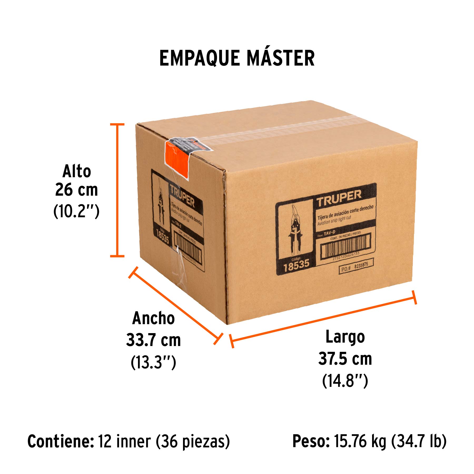 Tijera de aviación 10" corte derecho, TRUPER - Empaque