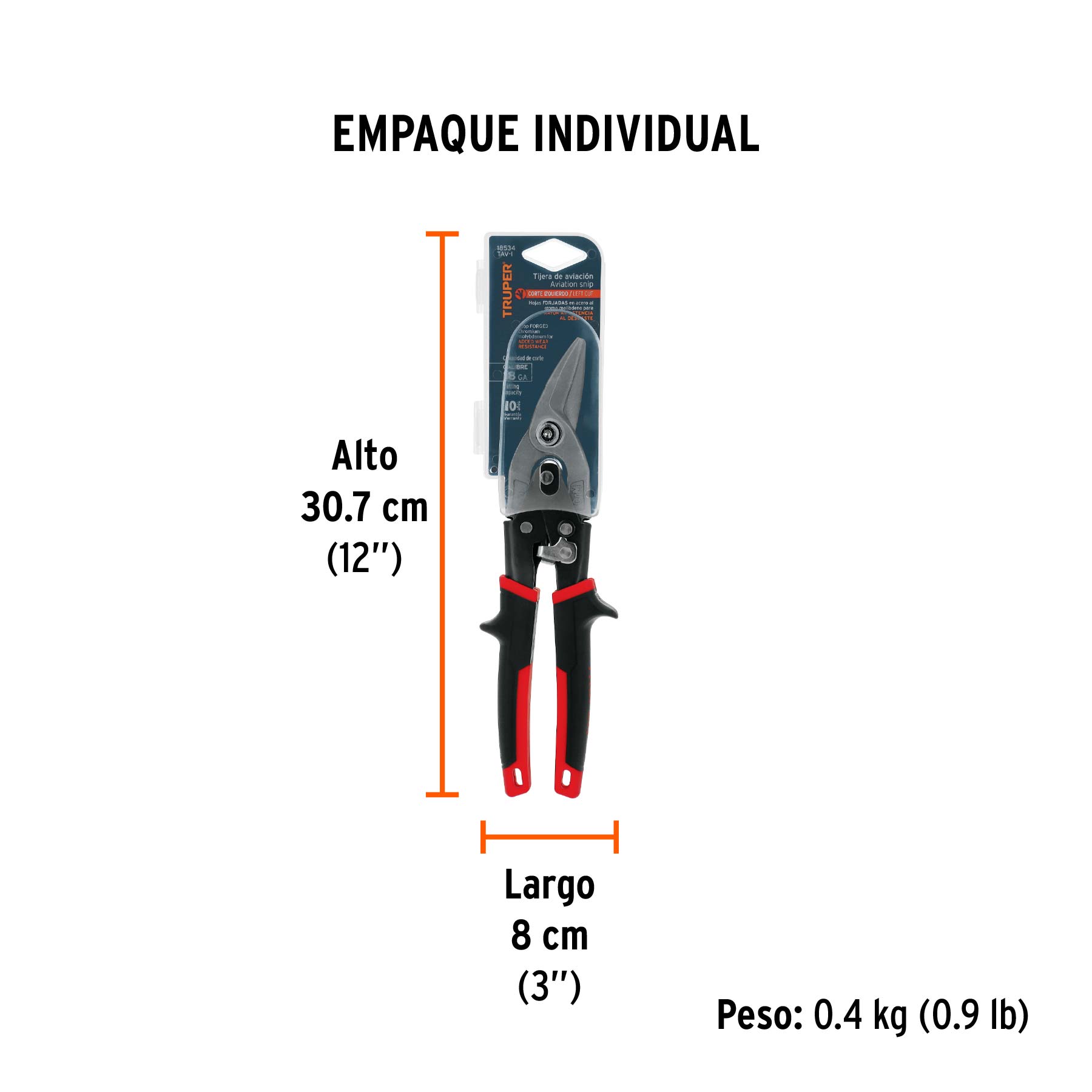 Tijera de aviación 10" corte izquierdo, TRUPER - Empaque