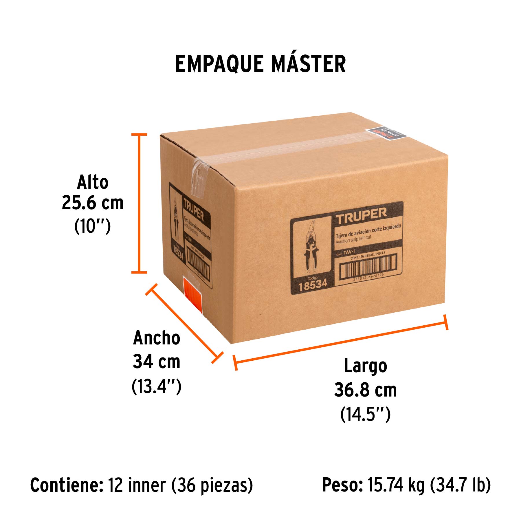 Tijera de aviación 10" corte izquierdo, TRUPER - Empaque