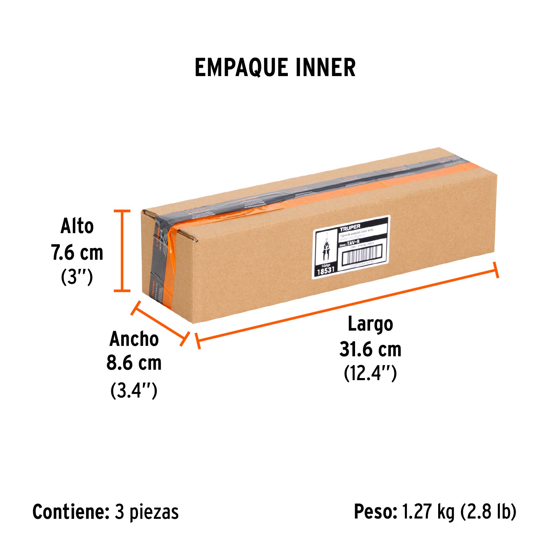 Tijera de aviación 10" corte recto, TRUPER - Empaque