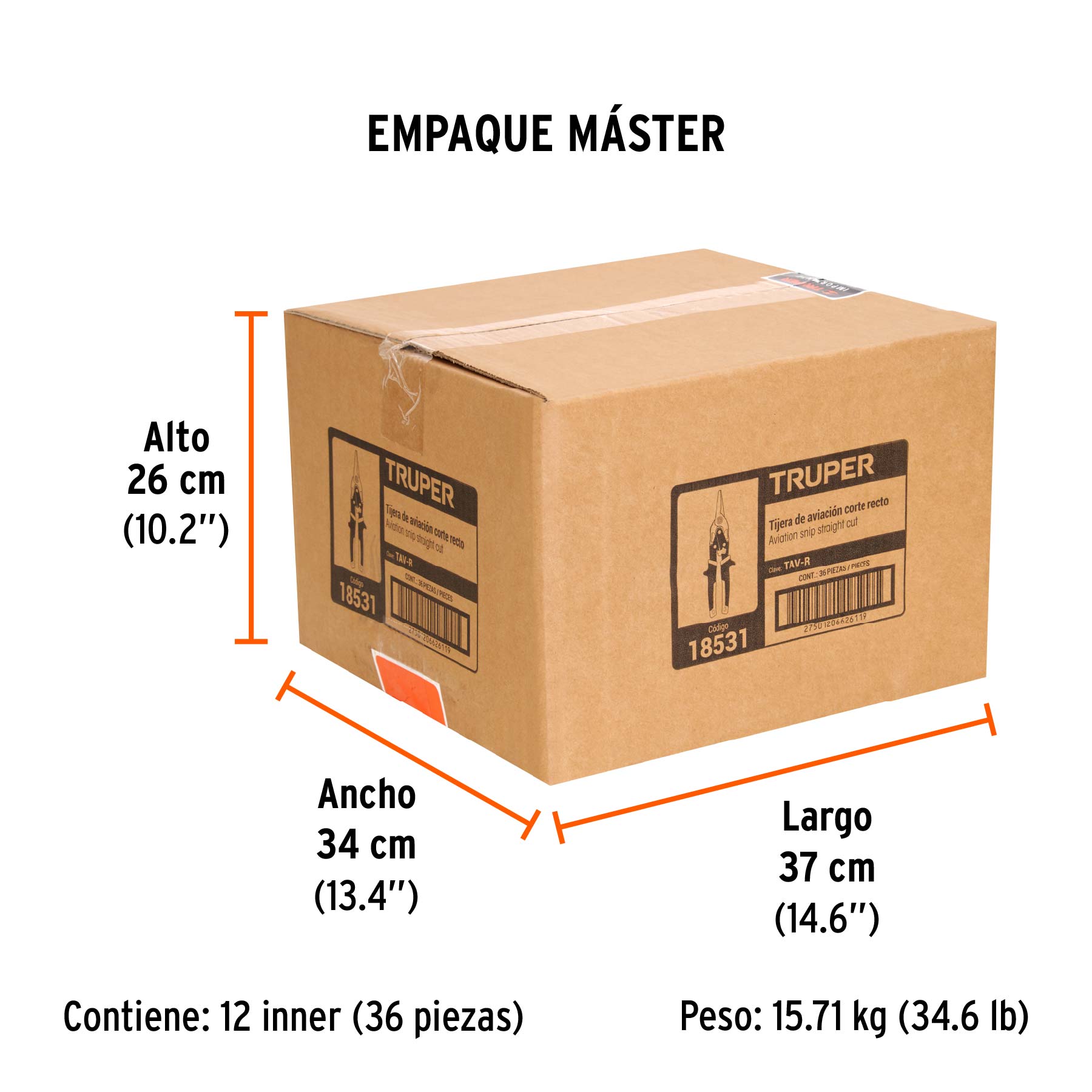 Tijera de aviación 10" corte recto, TRUPER - Empaque