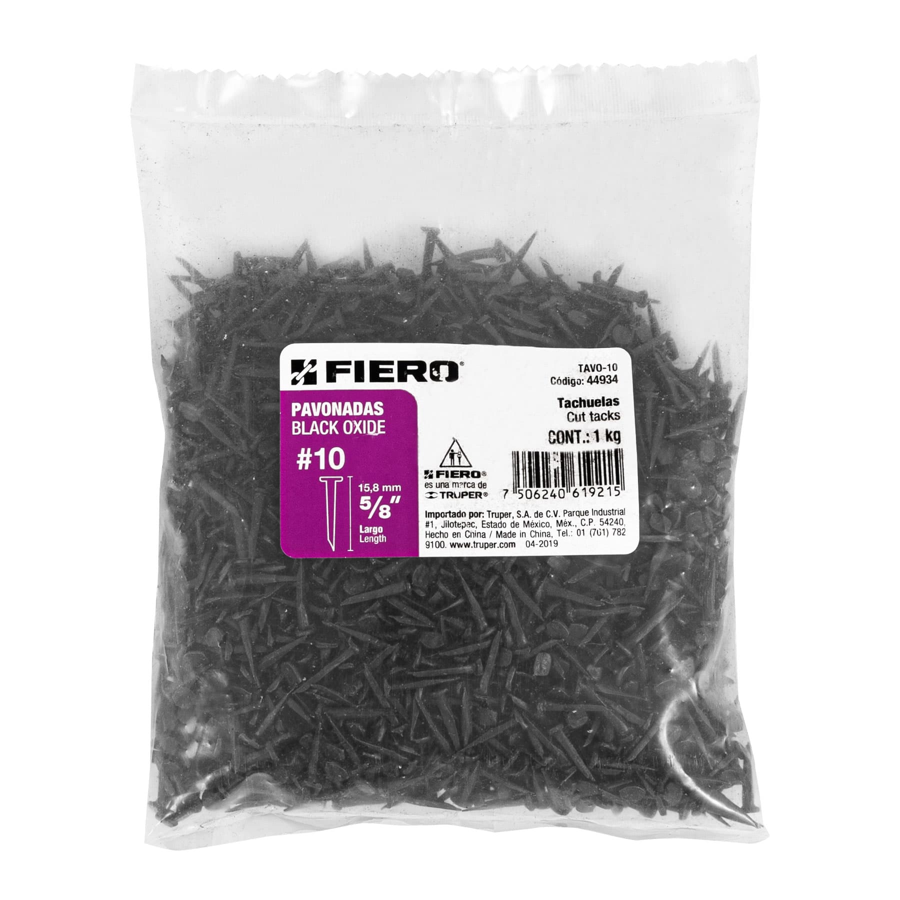 Bolsa con 1 kg de tachuelas pavonadas No. 10, FIERO
