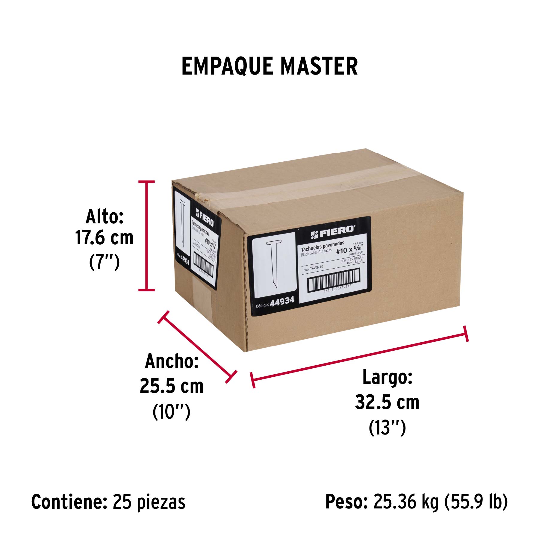 Bolsa con 1 kg de tachuelas pavonadas No. 10, FIERO - Empaque