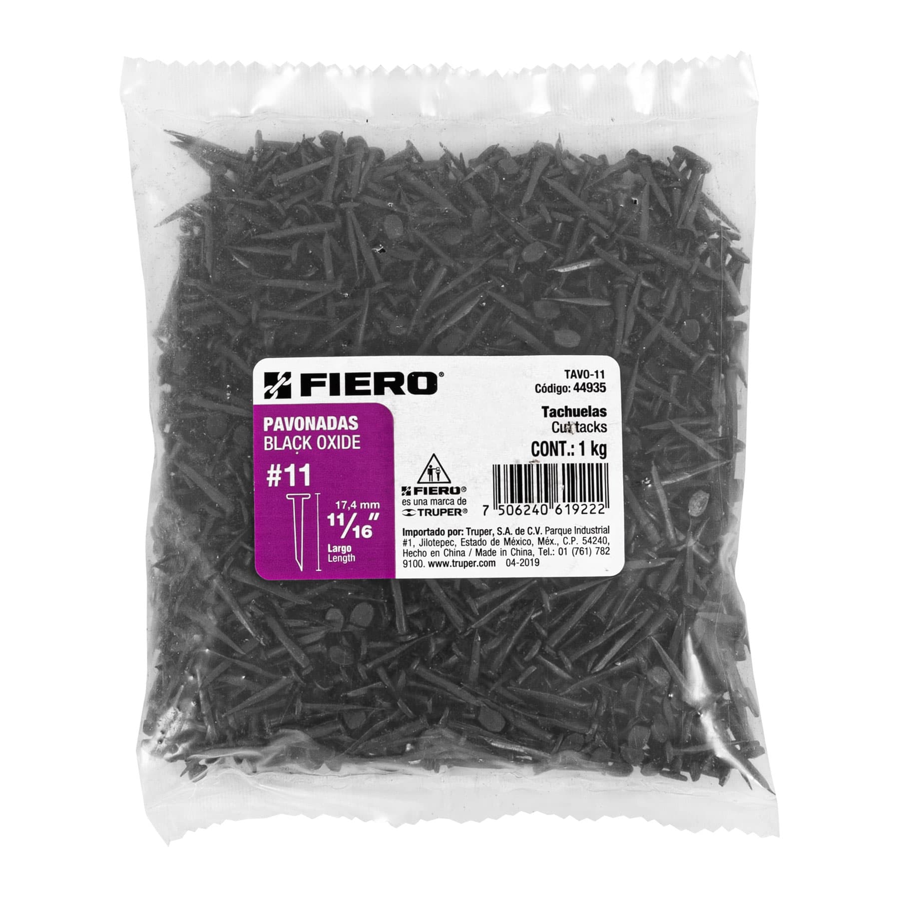 Bolsa con 1 kg de tachuelas pavonadas No. 11, FIERO