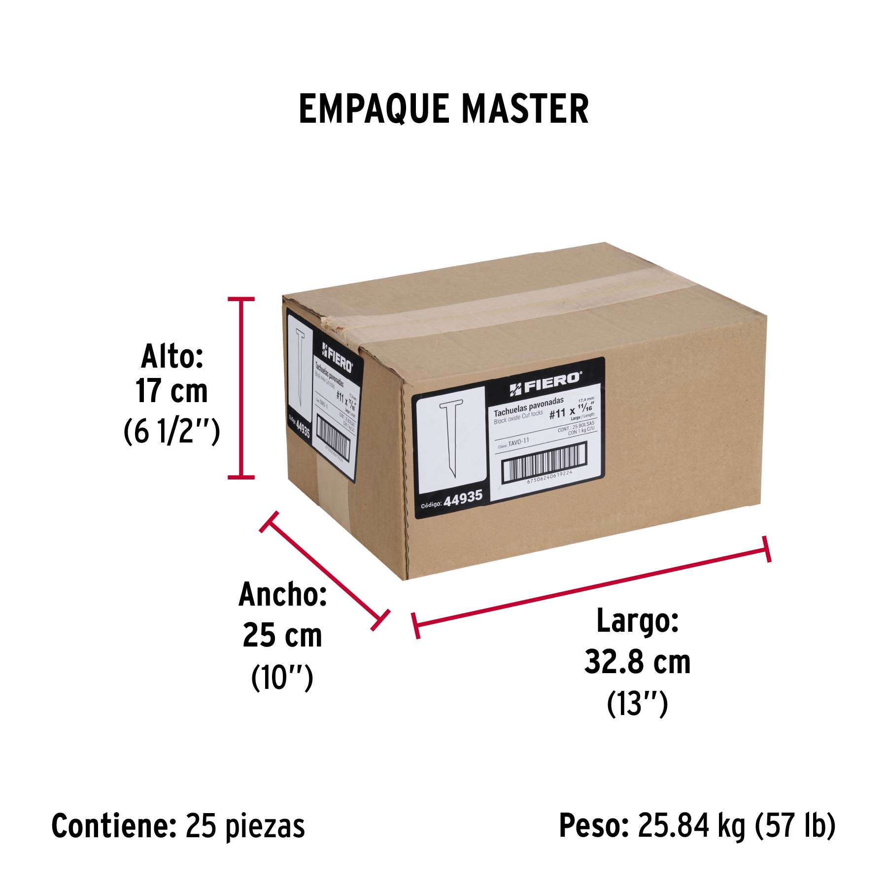 Bolsa con 1 kg de tachuelas pavonadas No. 11, FIERO - Empaque