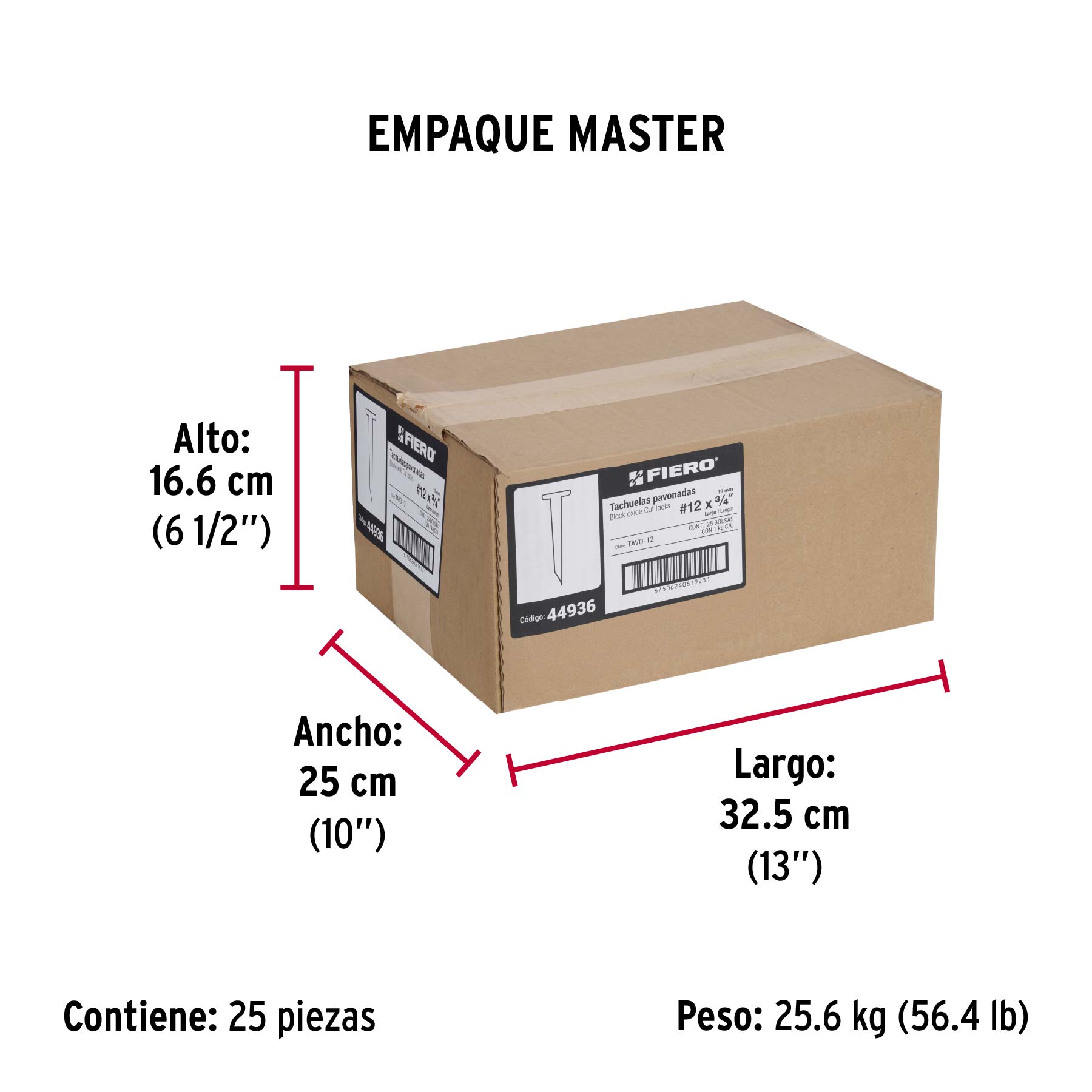 Bolsa con 1 kg de tachuelas pavonadas No. 12, FIERO - Empaque