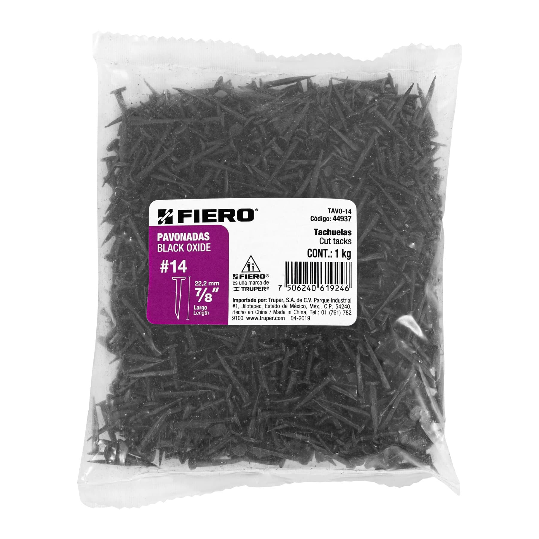 Bolsa con 1 kg de tachuelas pavonadas No. 14, FIERO