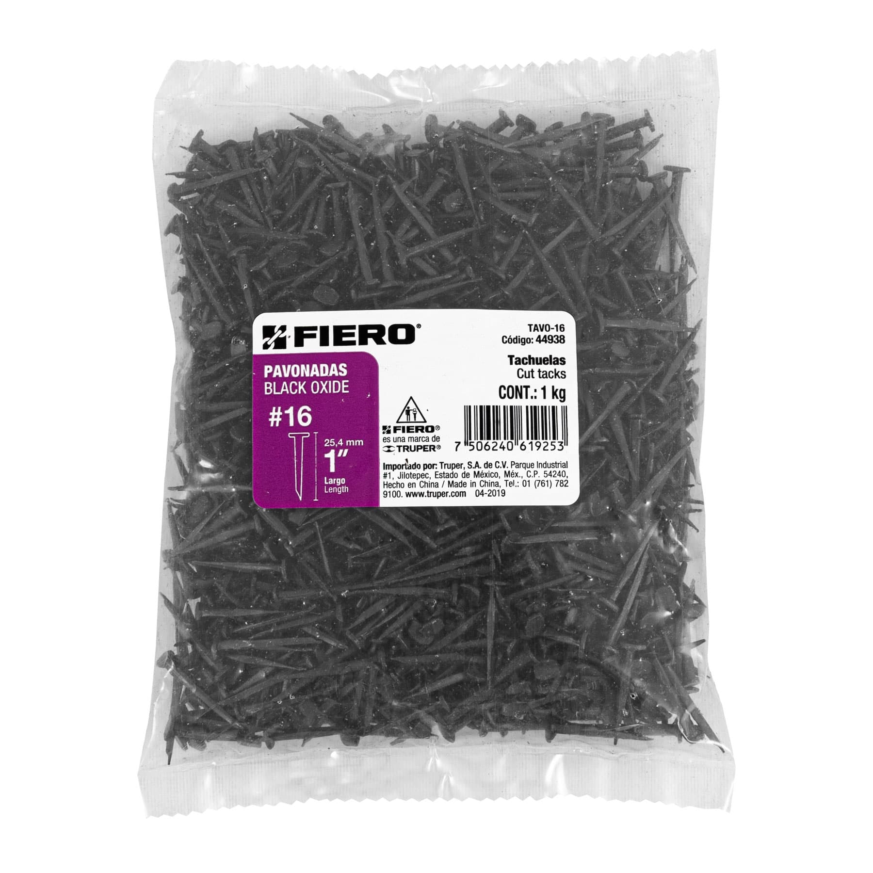 Bolsa con 1 kg de tachuelas pavonadas No. 16, FIERO