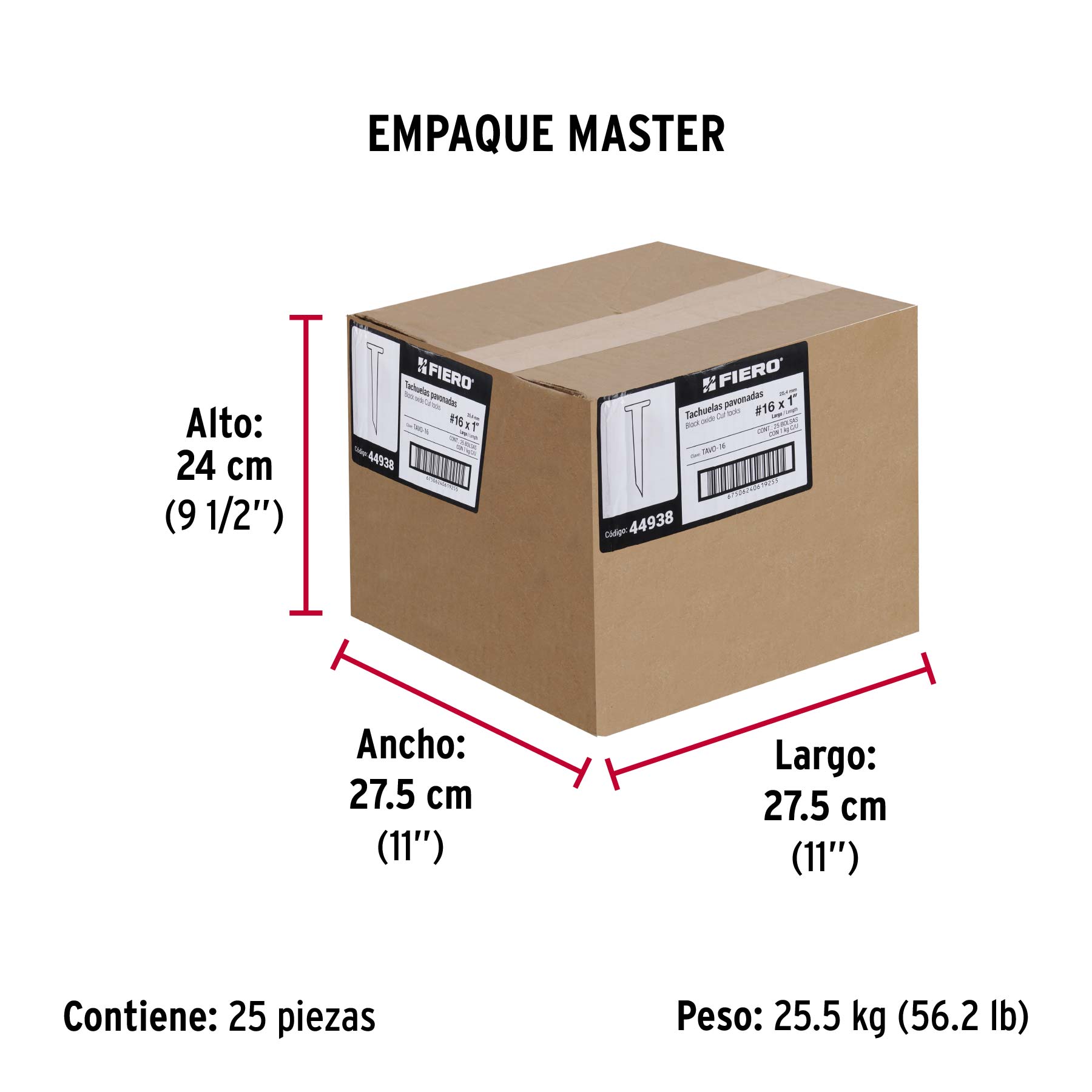 Bolsa con 1 kg de tachuelas pavonadas No. 16, FIERO - Empaque