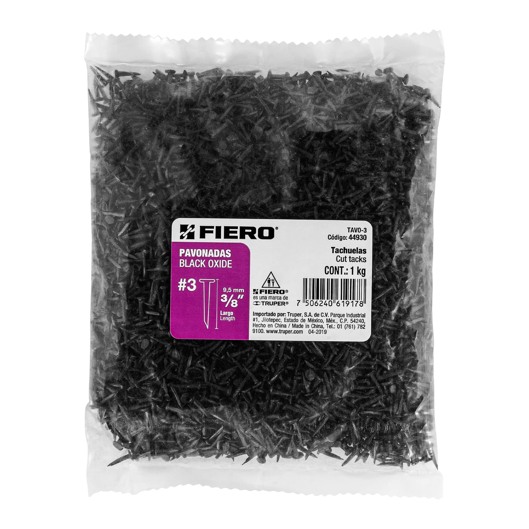 Bolsa con 1 kg de tachuelas pavonadas No. 3, FIERO