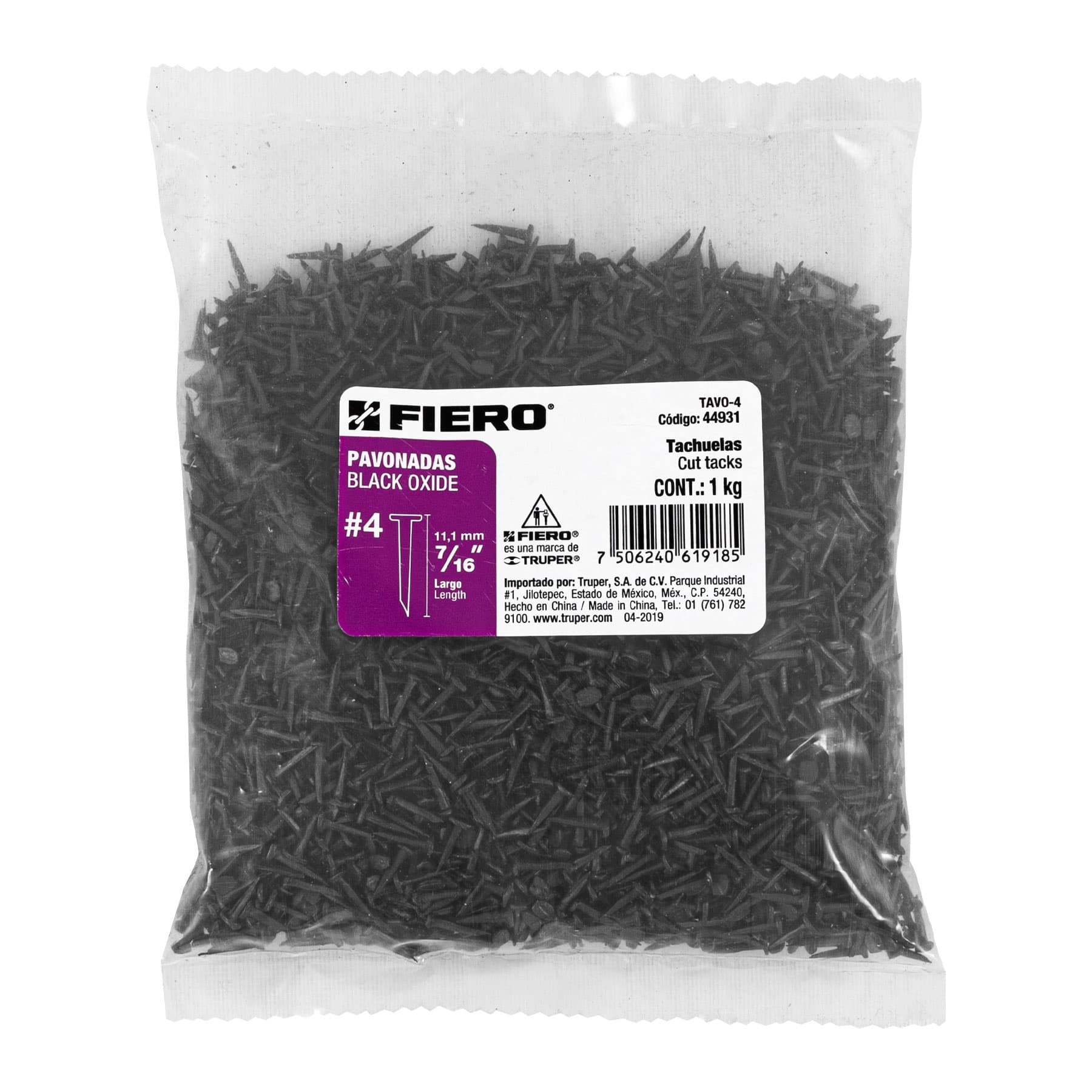 Bolsa con 1 kg de tachuelas pavonadas No. 4, FIERO