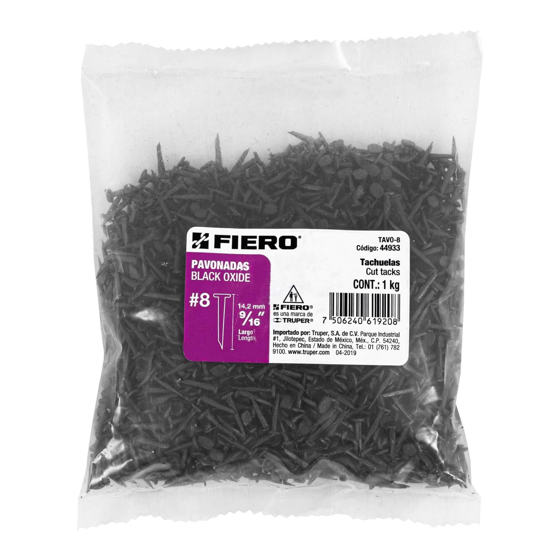 Bolsa con 1 kg de tachuelas pavonadas No. 8, FIERO