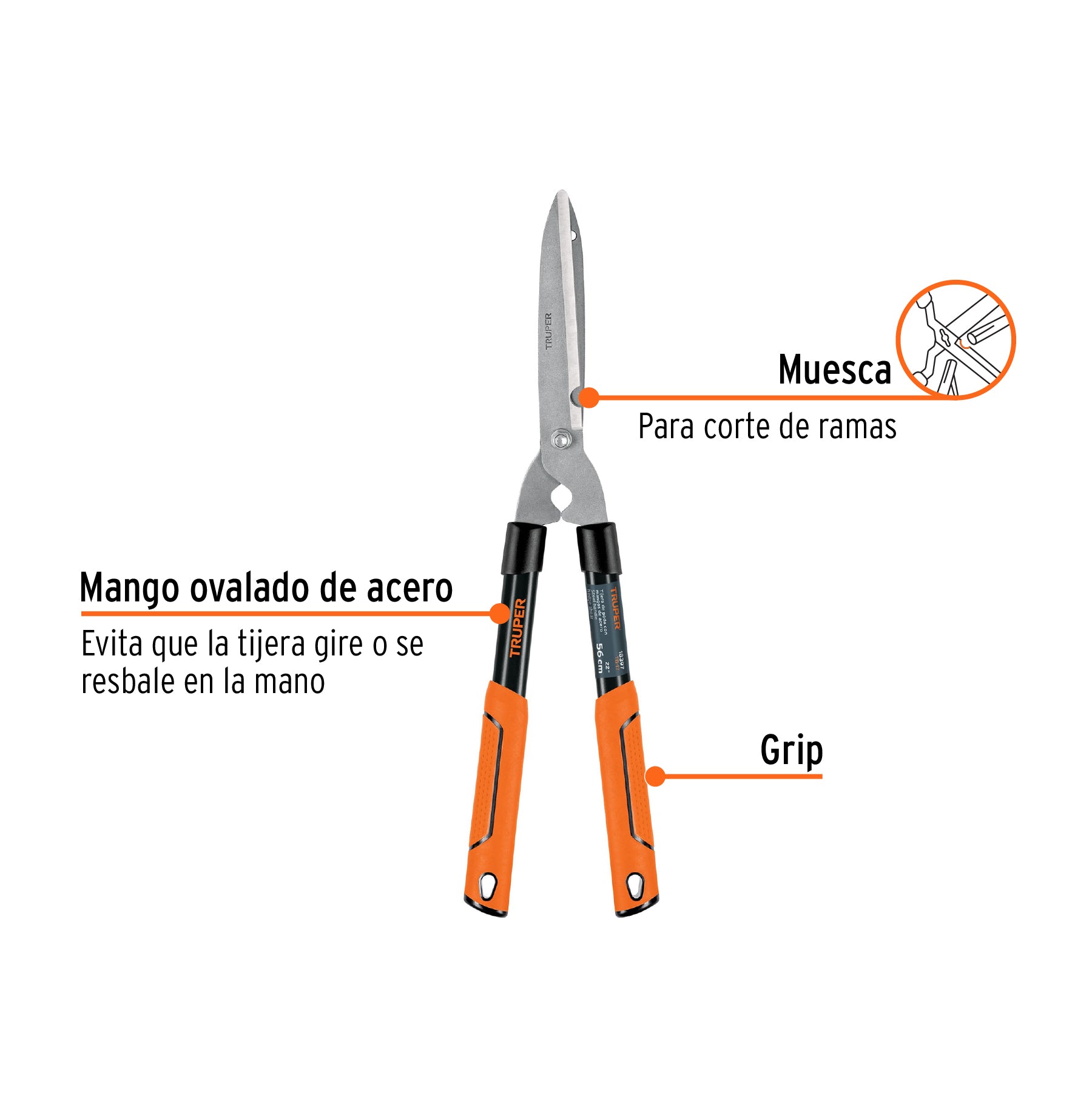 Tijera para poda 56 cm, ligera, mangos tubulares, TRUPER