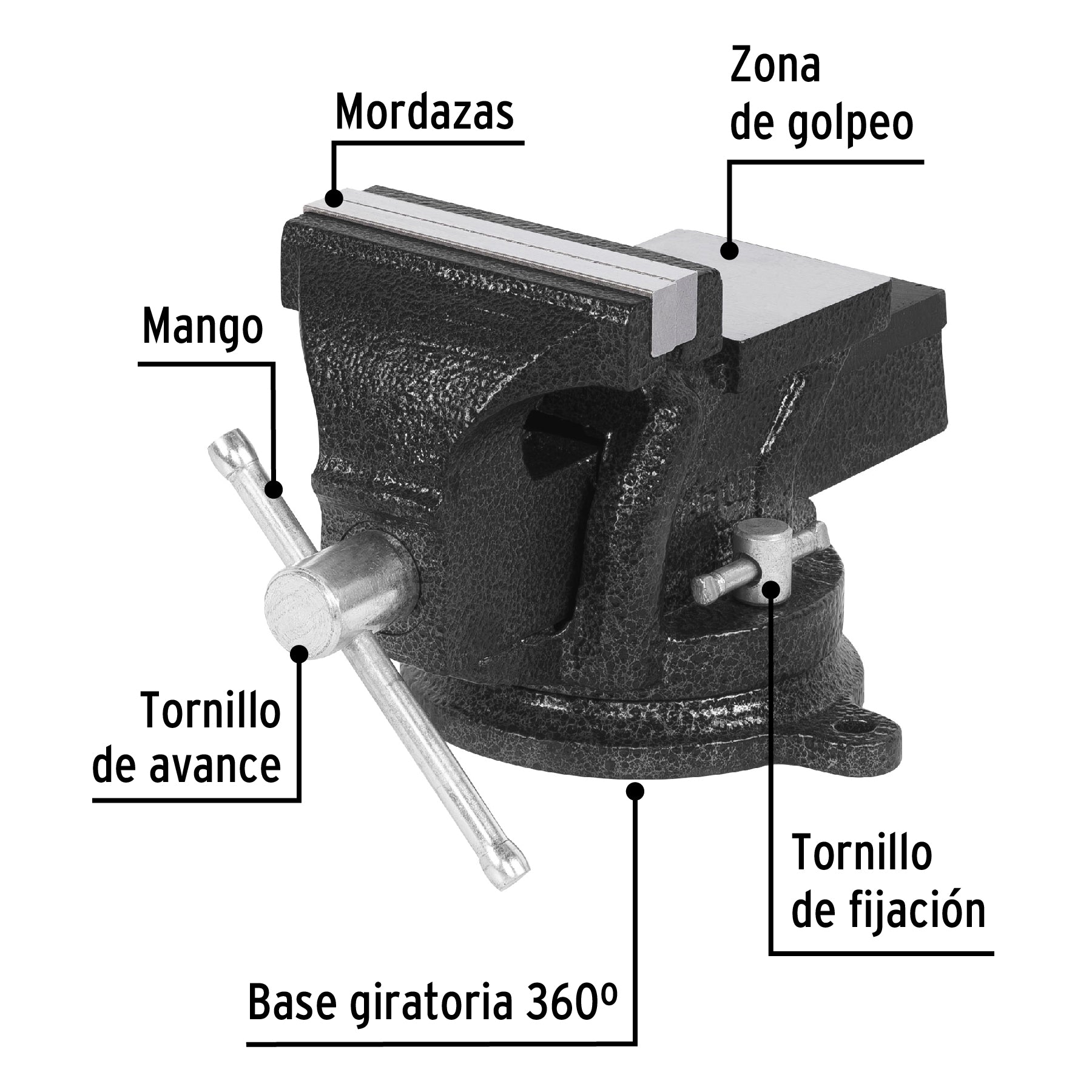 Tornillo de banco 4" de hierro gris, PRETUL