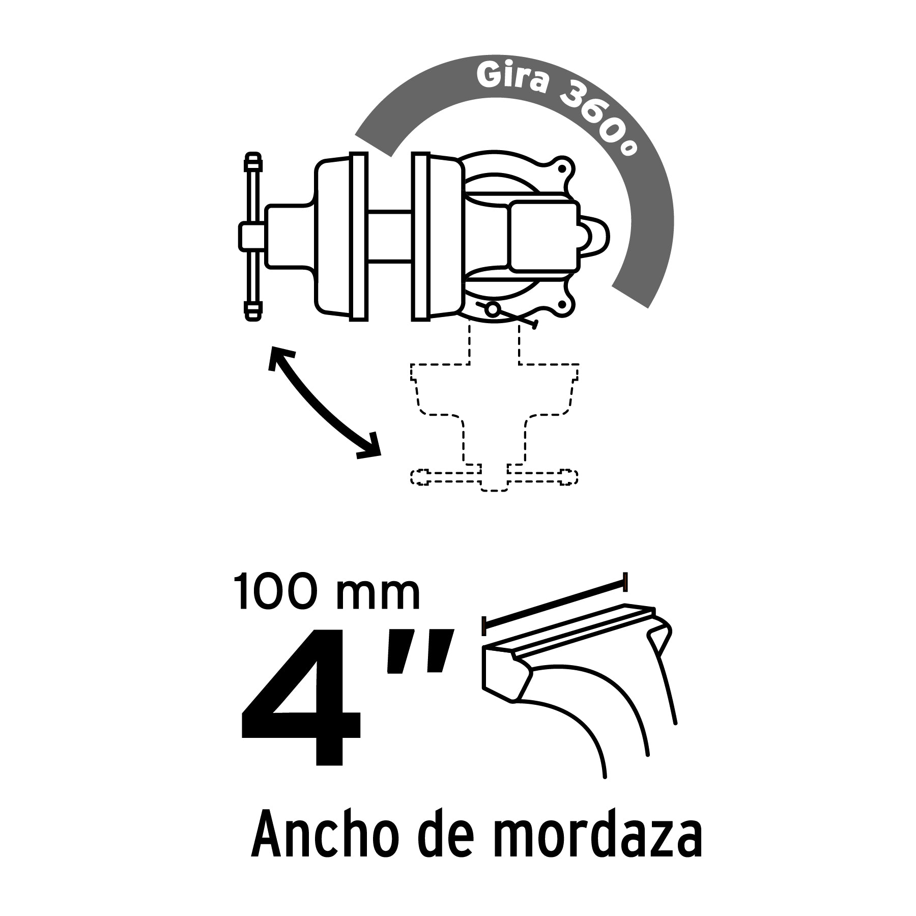 Tornillo de banco 4" de hierro gris, PRETUL