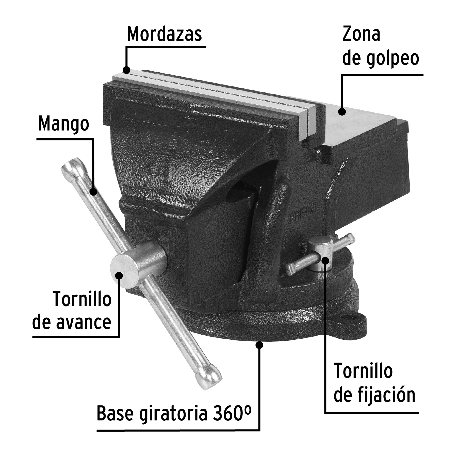 Tornillo de banco 6" de hierro gris, PRETUL