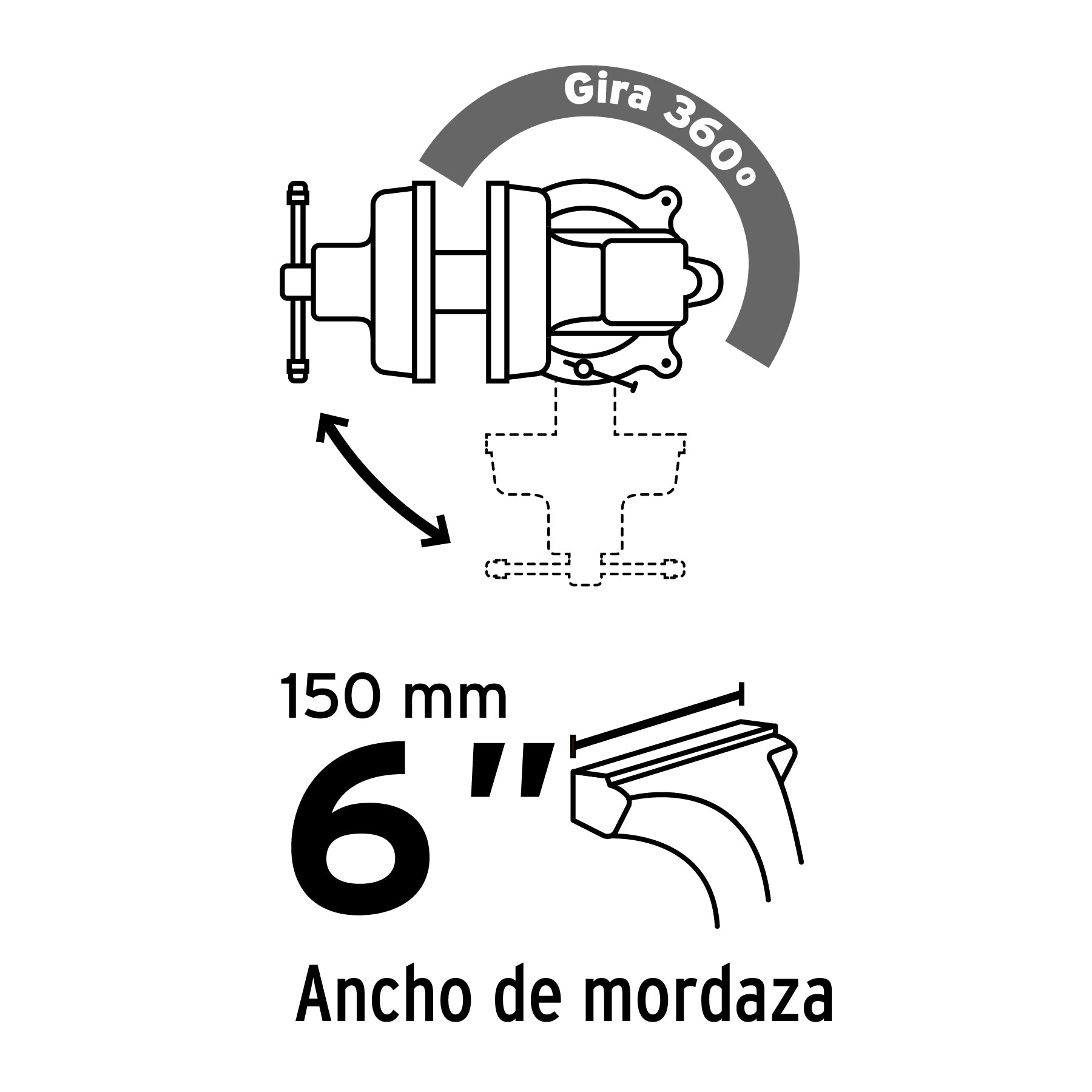 Tornillo de banco 6" de hierro gris, PRETUL