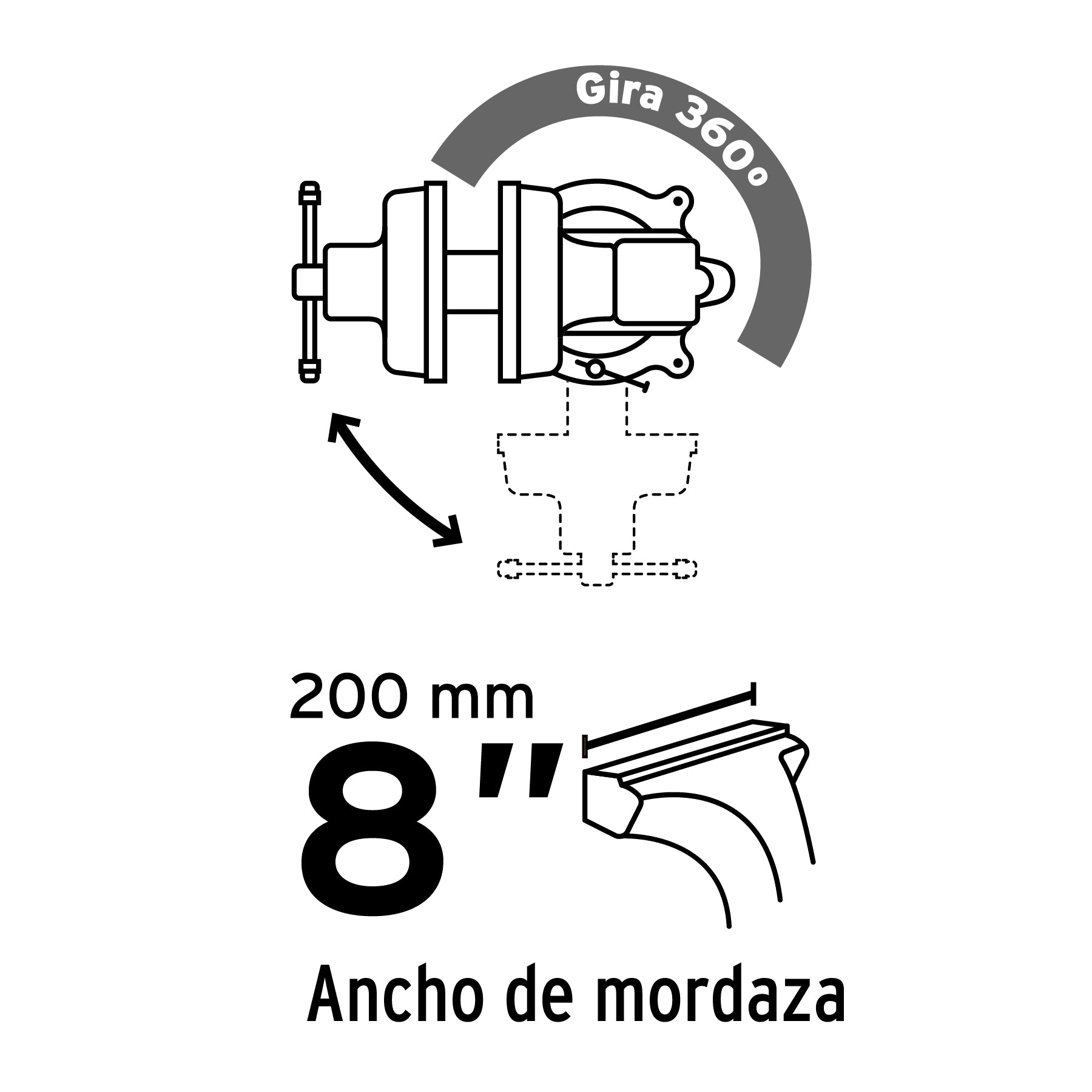 Tornillo de banco 8" de hierro gris, PRETUL
