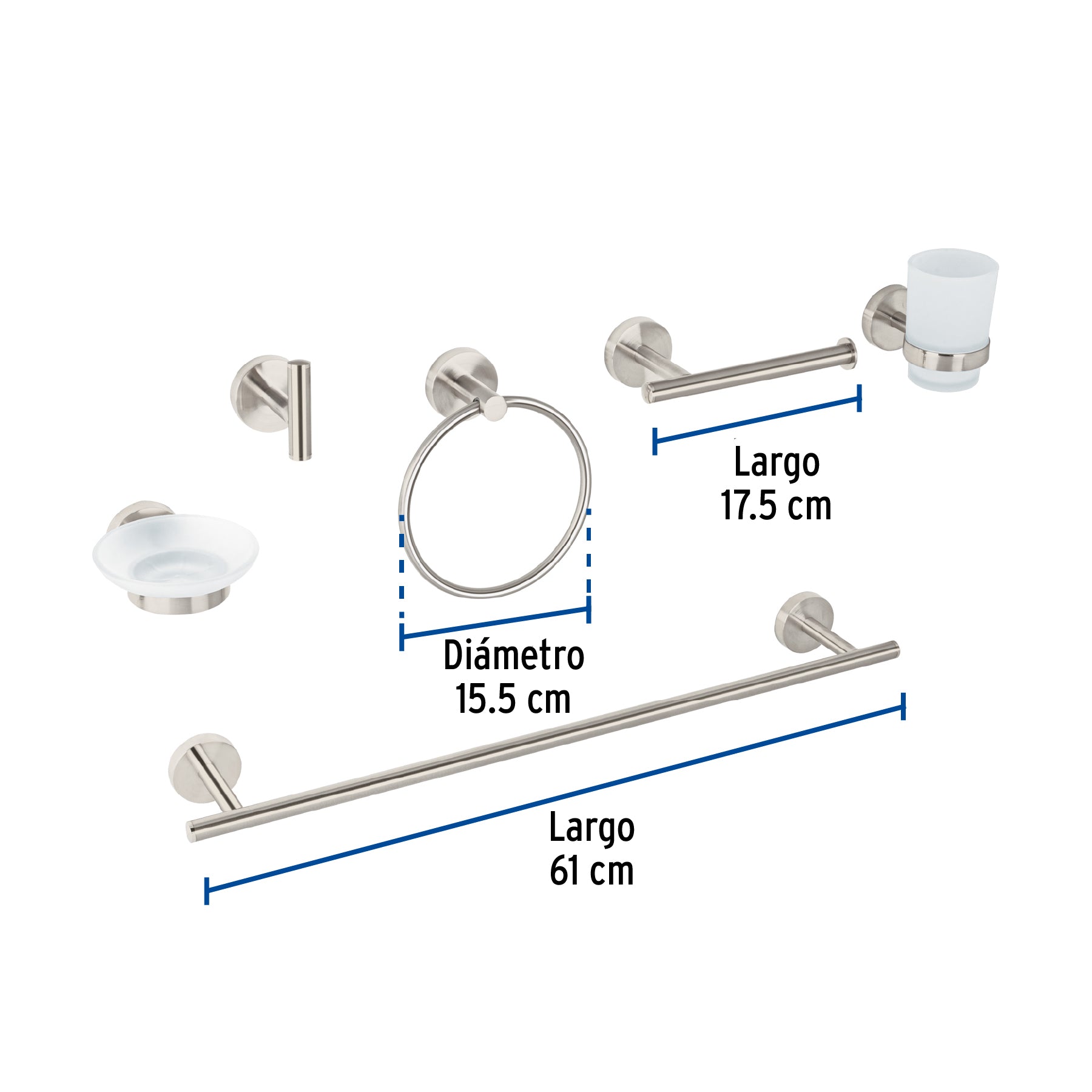 Juego de 6 accesorios para baño acabado satín, FOSET TÚBIG