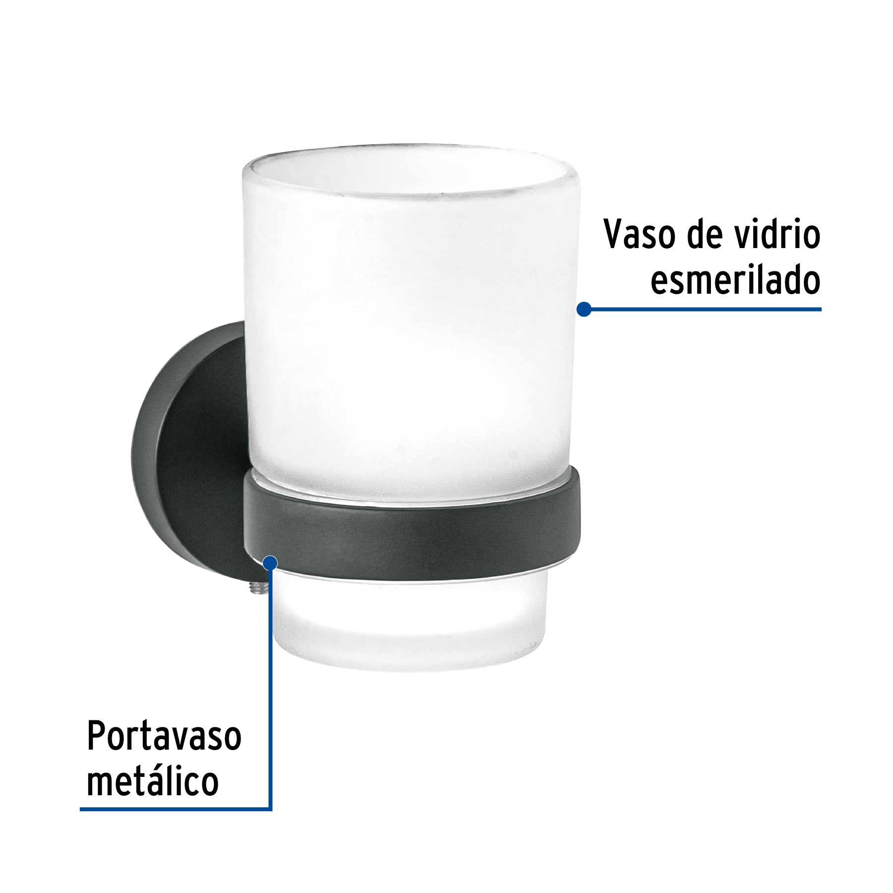 Portavaso cepillero negro con vaso de vidrio, FOSET TÚBIG