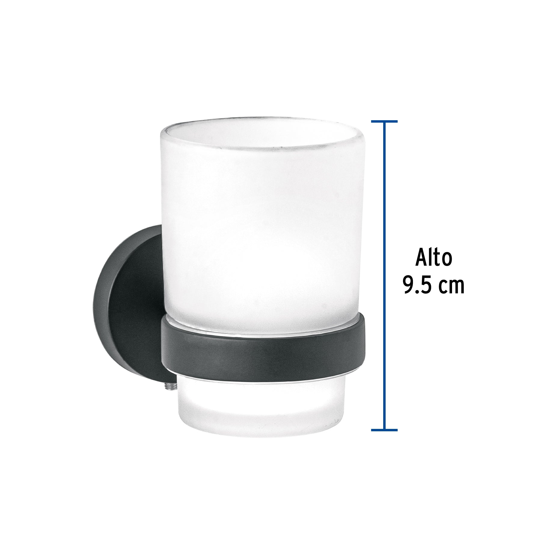 Portavaso cepillero negro con vaso de vidrio, FOSET TÚBIG