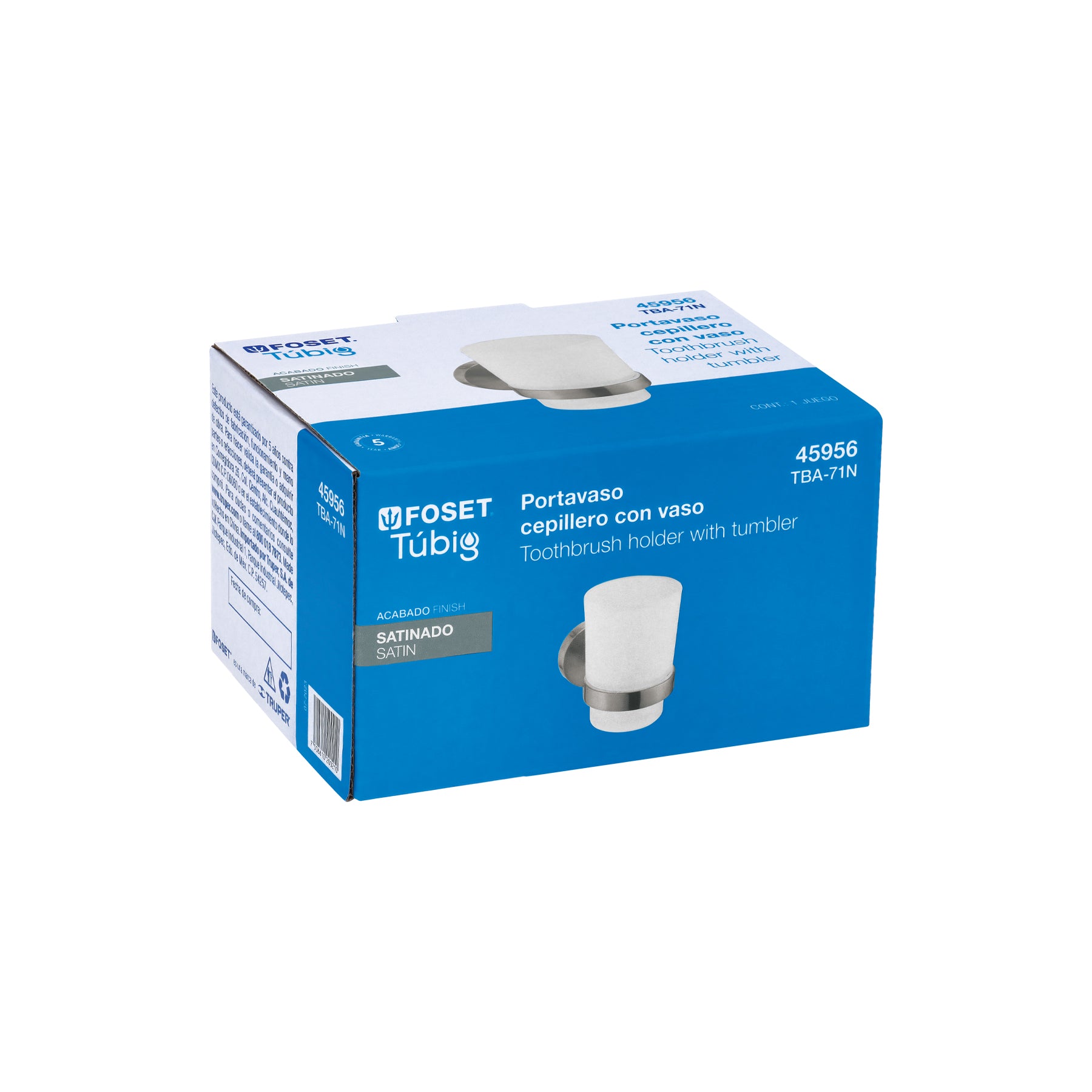 Portavaso cepillero satín con vaso de vidrio, FOSET TÚBIG
