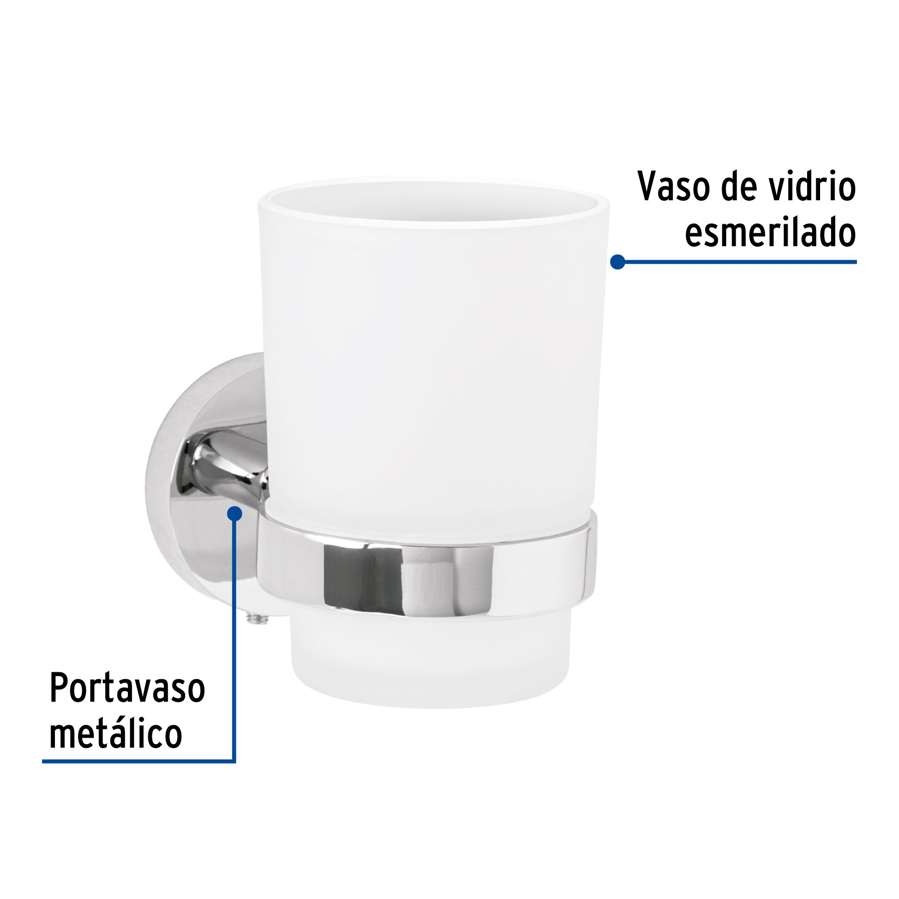 Portavaso cepillero cromo con vaso de vidrio, FOSET TÚBIG