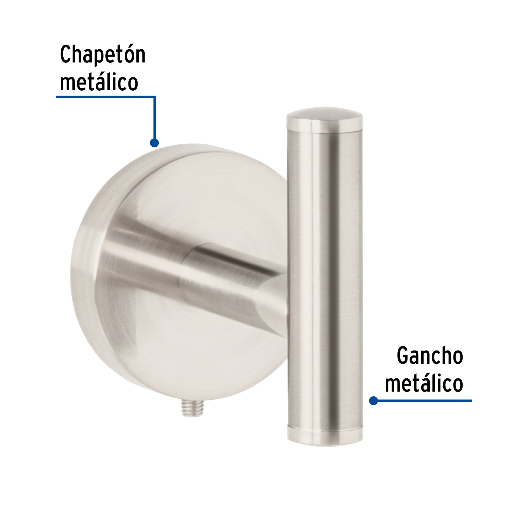 Gancho sencillo metálico acabado satín, FOSET TÚBIG