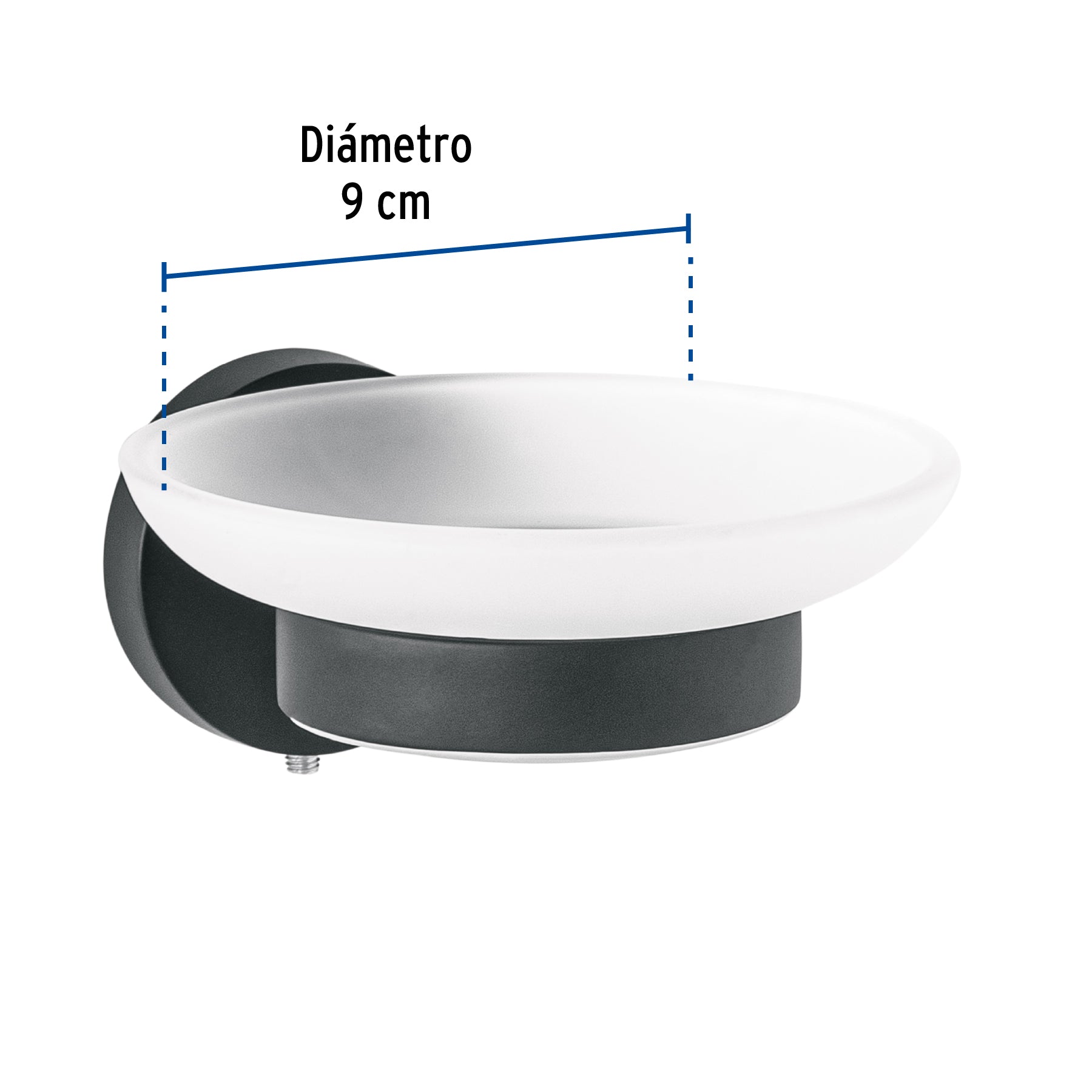 Jabonera metálica negro con plato de vidrio, FOSET TÚBIG