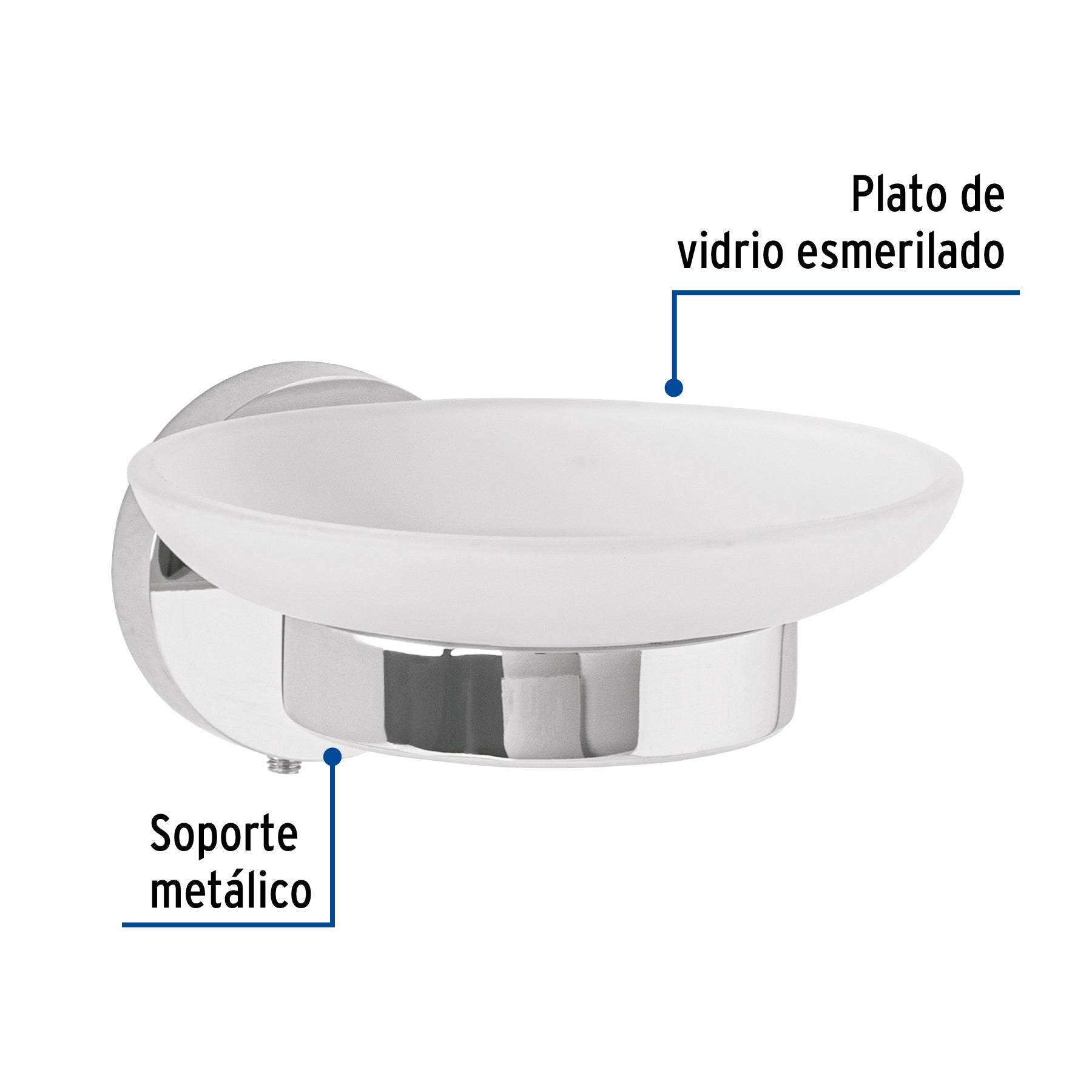 Jabonera metálica cromo con plato de vidrio, FOSET TÚBIG