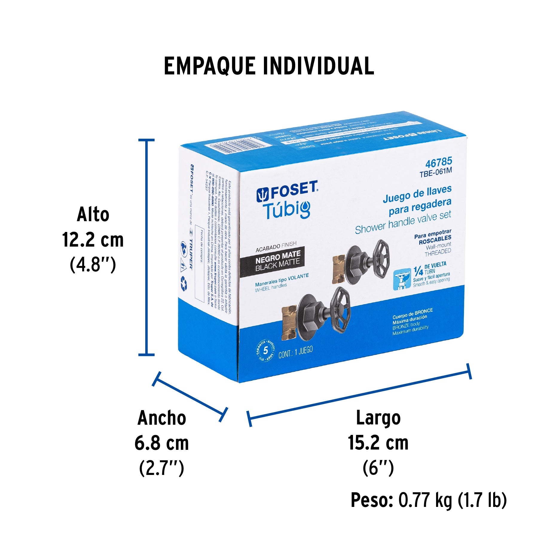 Juego llaves empotrar roscables, volante negro, TÚBIG - Empaque
