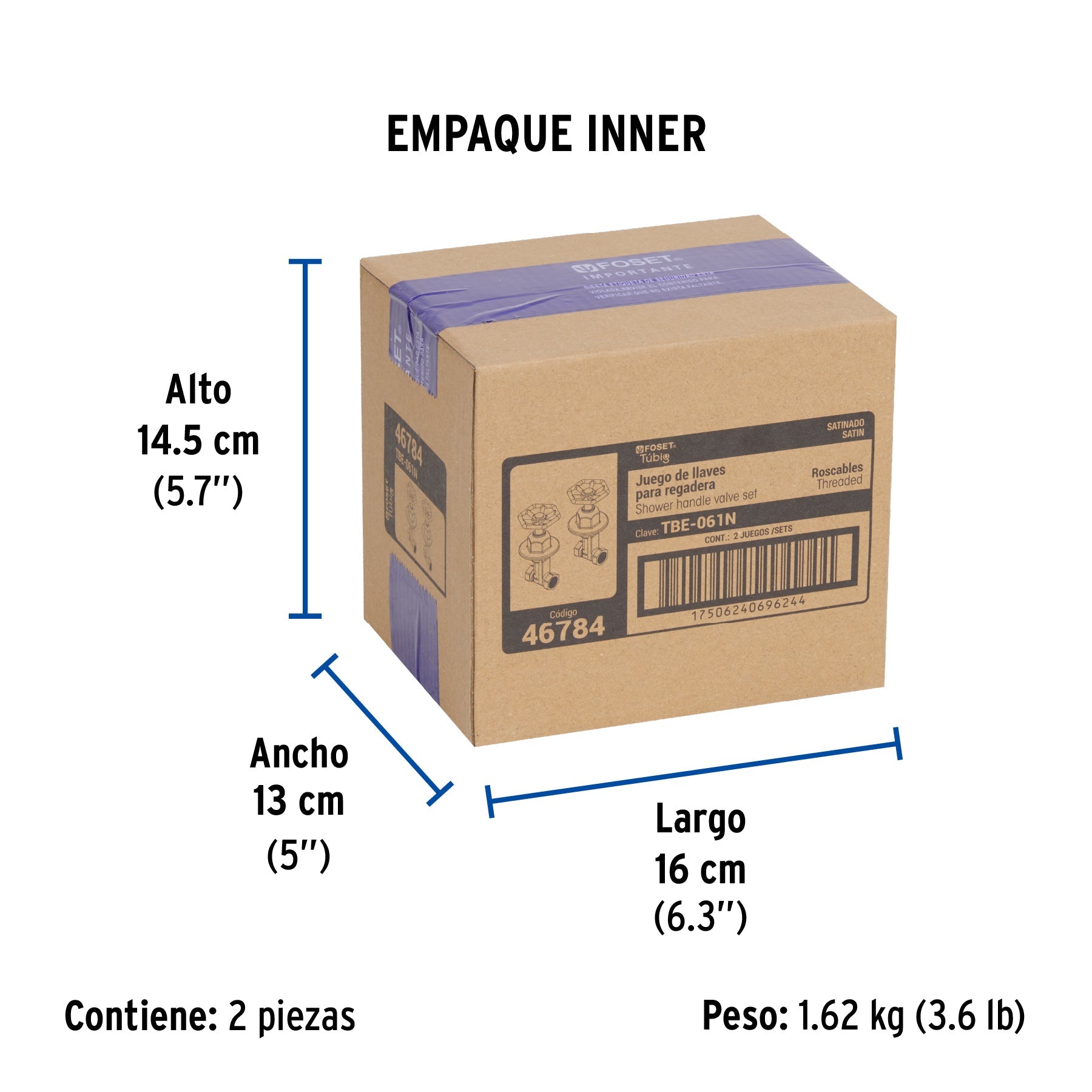 Juego llaves empotrar roscables, volante satín, TÚBIG - Empaque