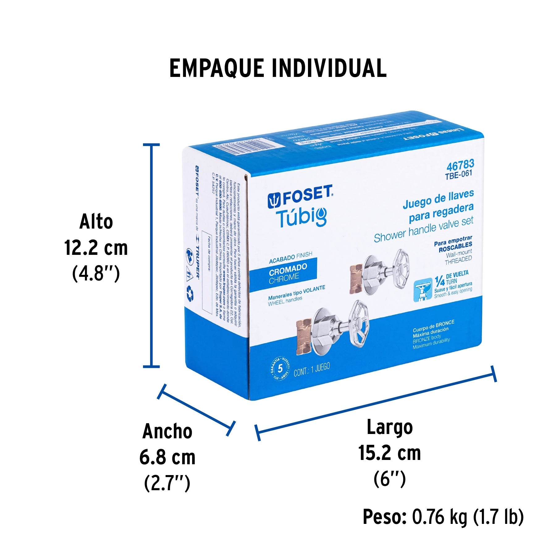 Juego llaves empotrar roscables, volante cromo, TÚBIG - Empaque
