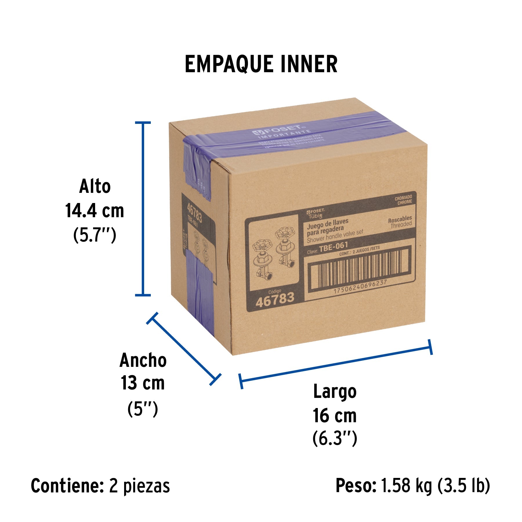 Juego llaves empotrar roscables, volante cromo, TÚBIG - Empaque