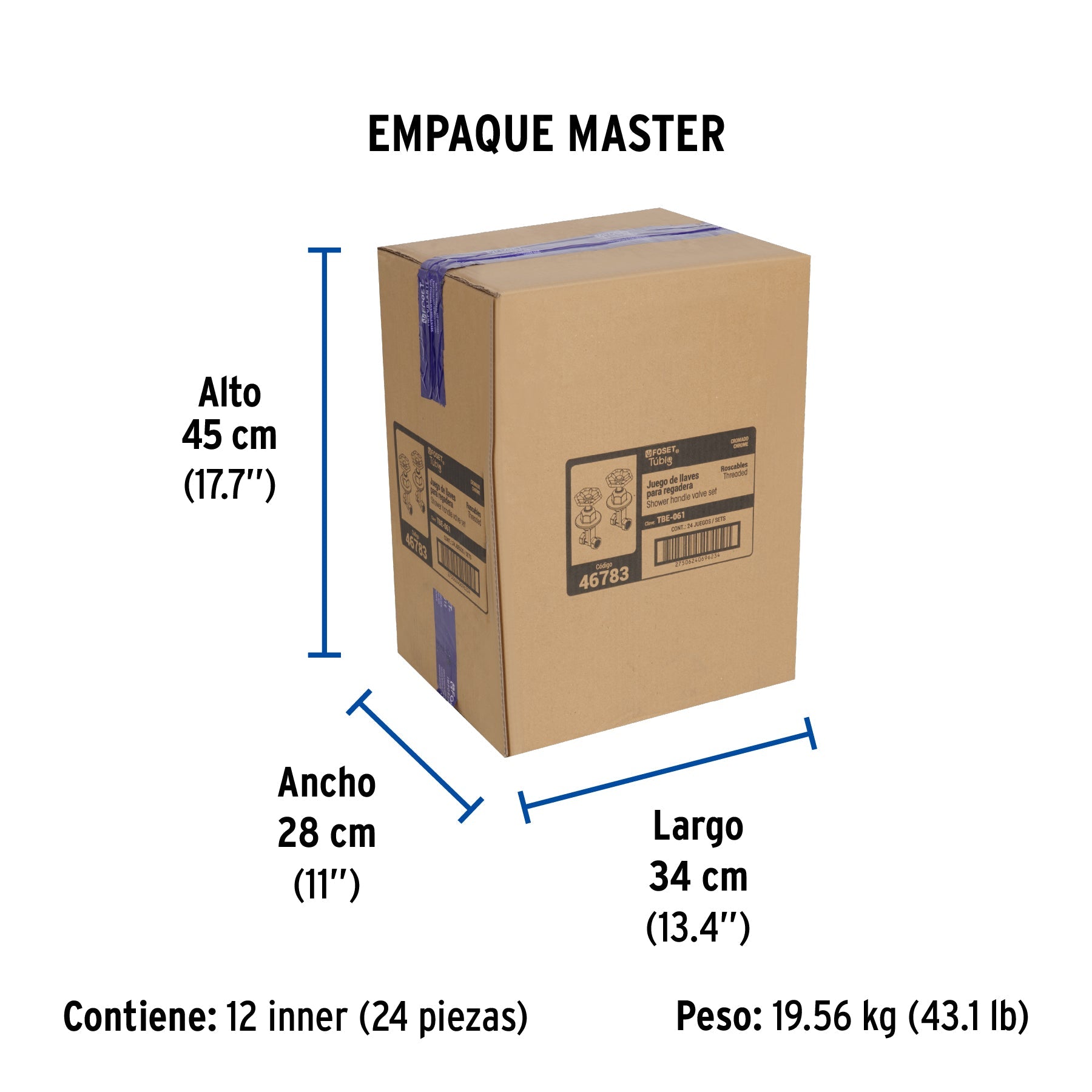 Juego llaves empotrar roscables, volante cromo, TÚBIG - Empaque