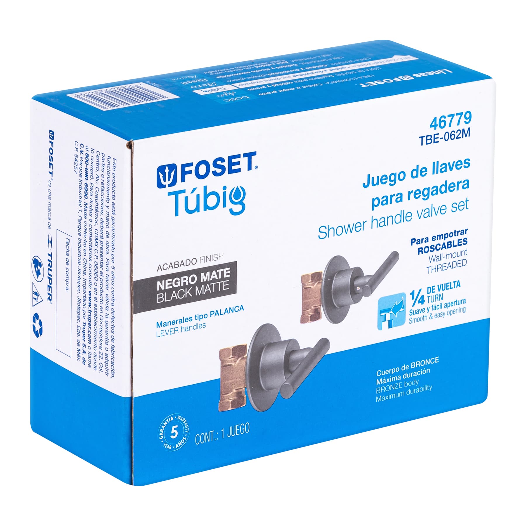 Juego llaves empotrar roscables, palanca negro, TÚBIG