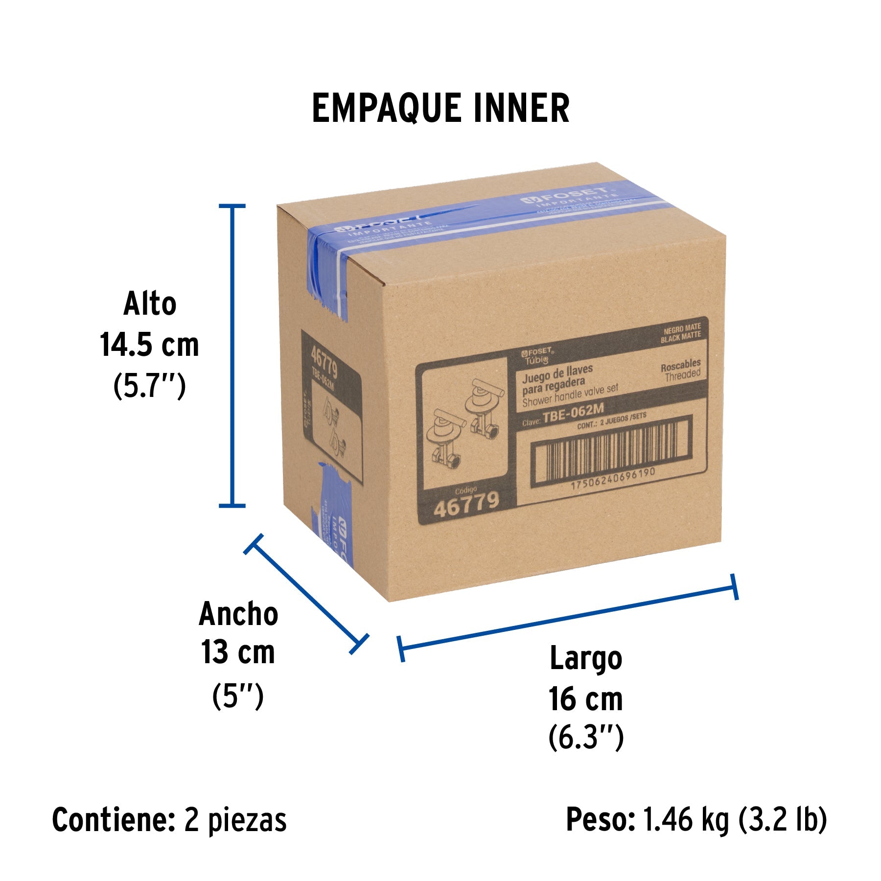 Juego llaves empotrar roscables, palanca negro, TÚBIG - Empaque