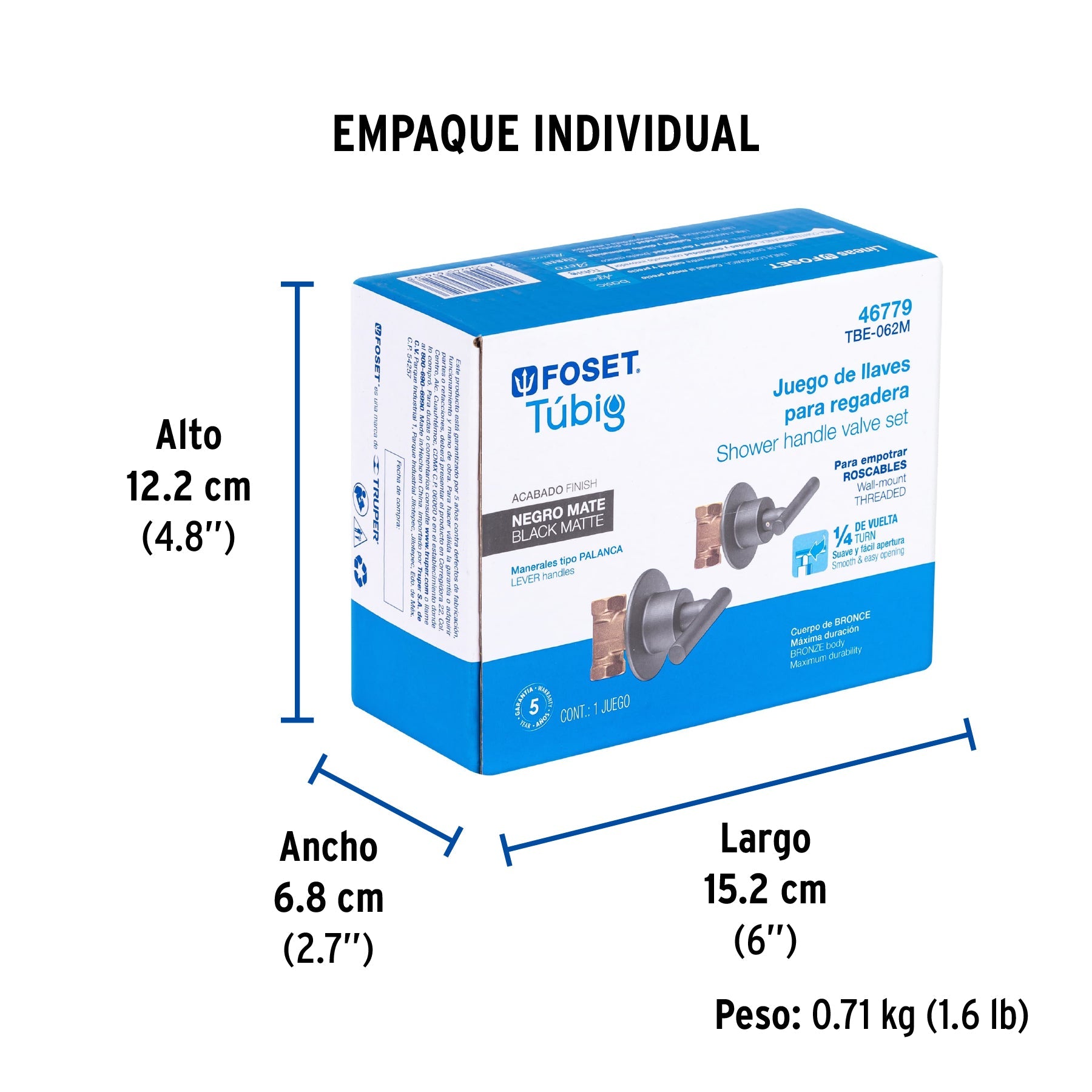 Juego llaves empotrar roscables, palanca negro, TÚBIG - Empaque