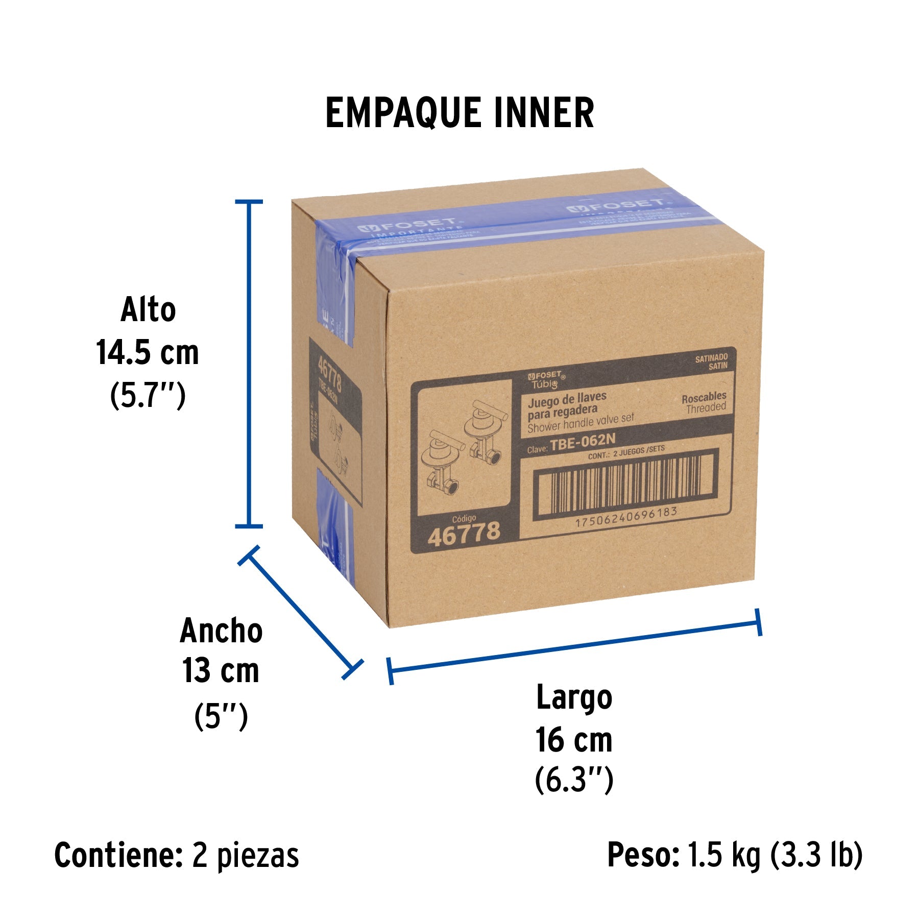 Juego llaves empotrar roscables, palanca satín, TÚBIG - Empaque