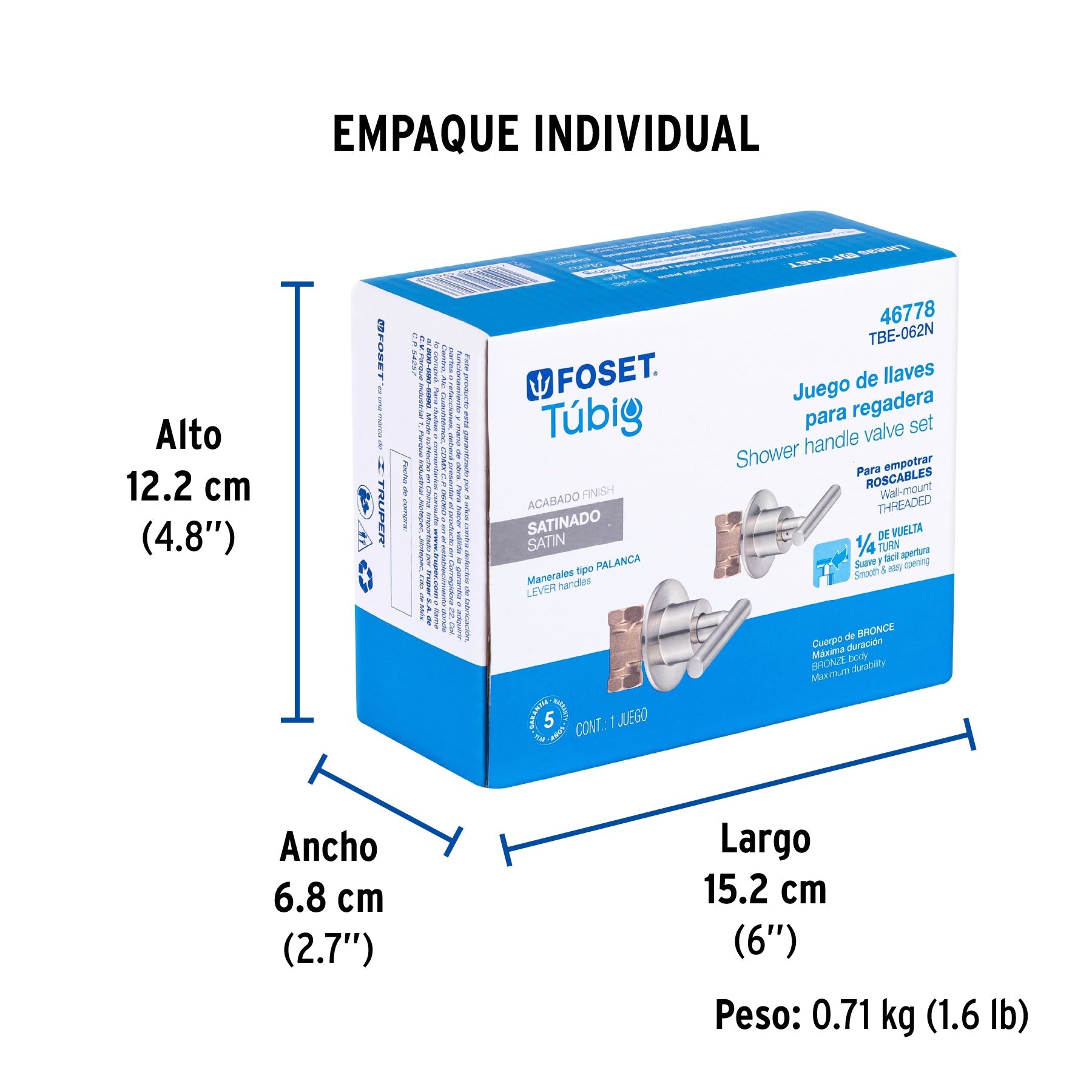 Juego llaves empotrar roscables, palanca satín, TÚBIG - Empaque