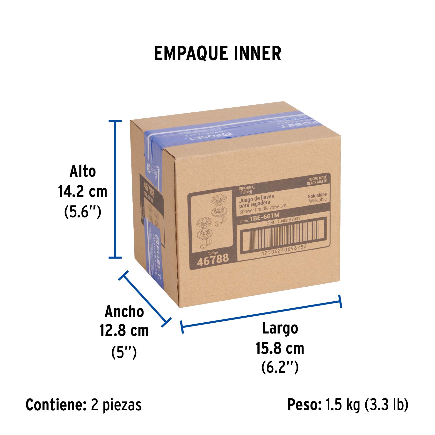 Juego llaves empotrar soldables, volante negro, TÚBIG - Empaque