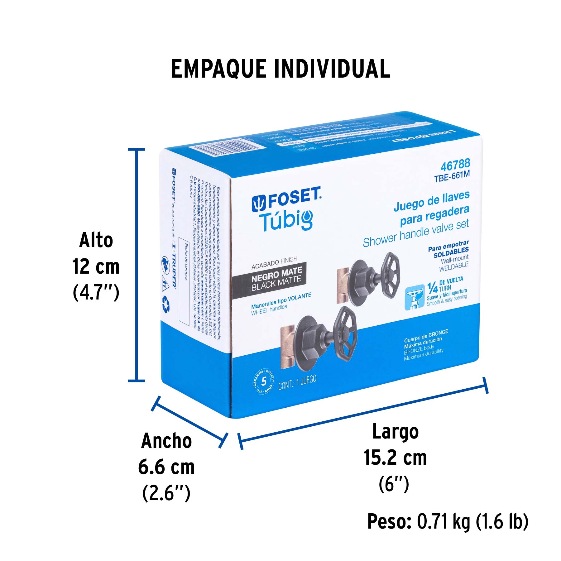 Juego llaves empotrar soldables, volante negro, TÚBIG - Empaque