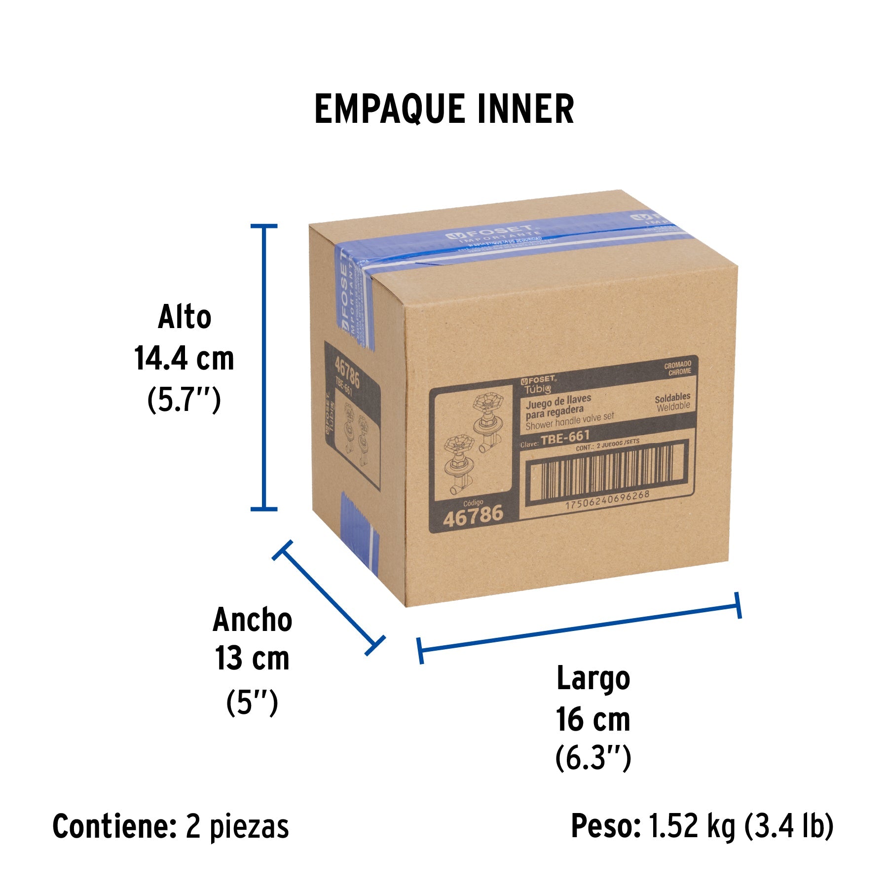 Juego llaves empotrar soldables, volante cromo, TÚBIG - Empaque